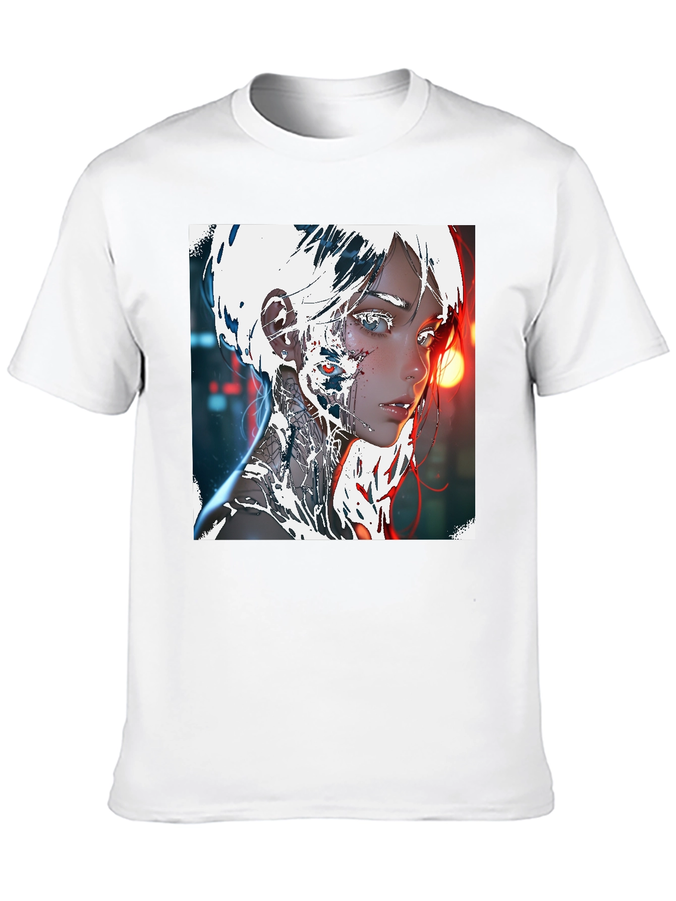 Cyberpunk Anime Girl Graphic Tee - Black