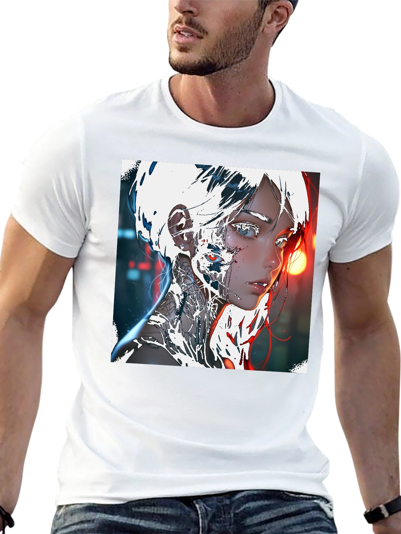 Cyberpunk Anime Girl Graphic Tee - Black