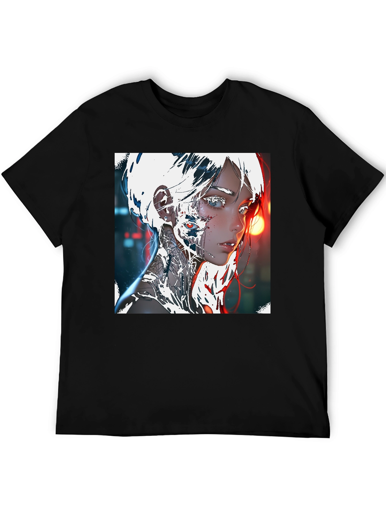 Cyberpunk Anime Girl Graphic Tee - Black