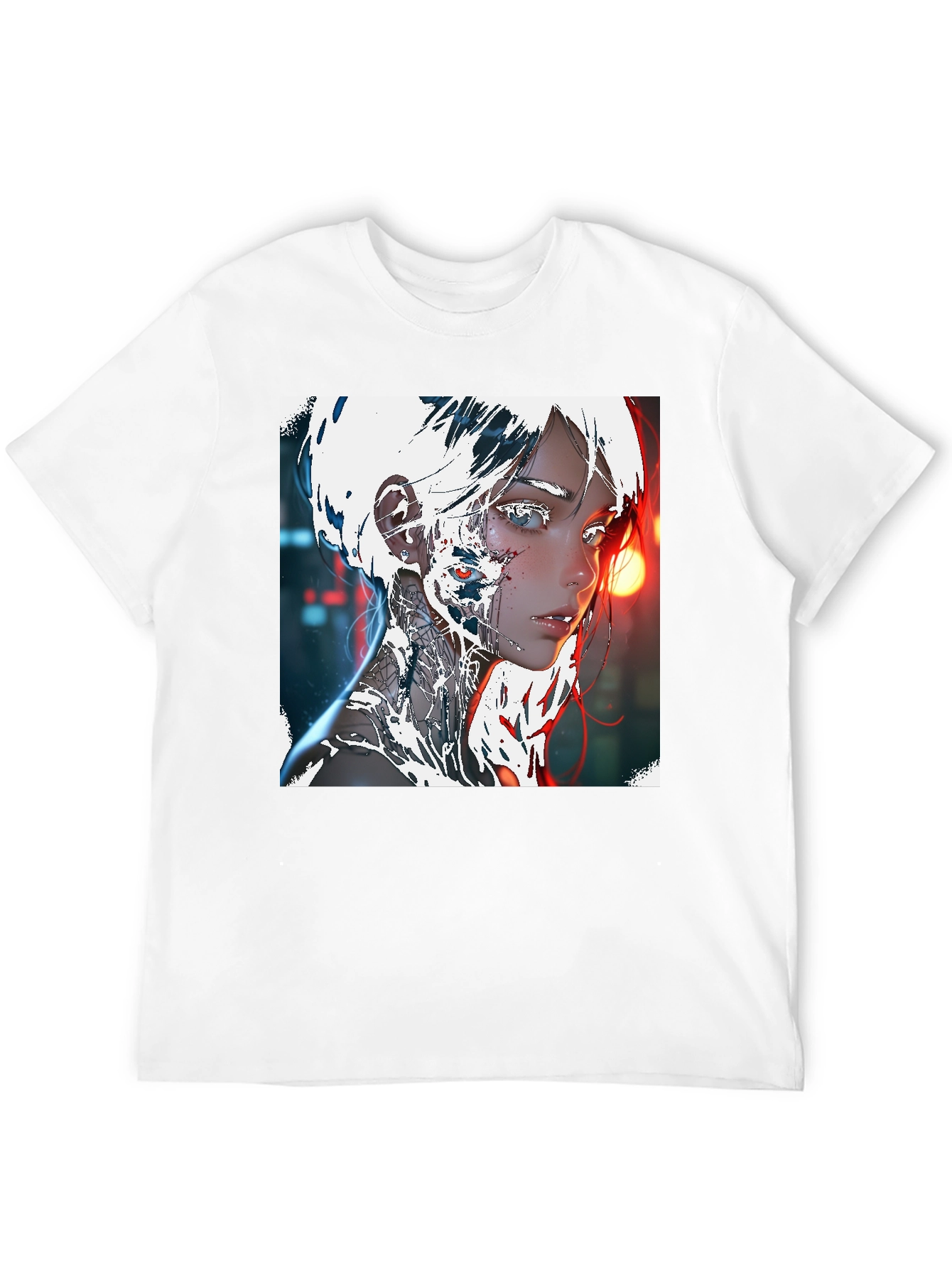 Cyberpunk Anime Girl Graphic Tee - Black