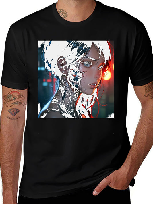 Cyberpunk Anime Girl Graphic Tee - Black