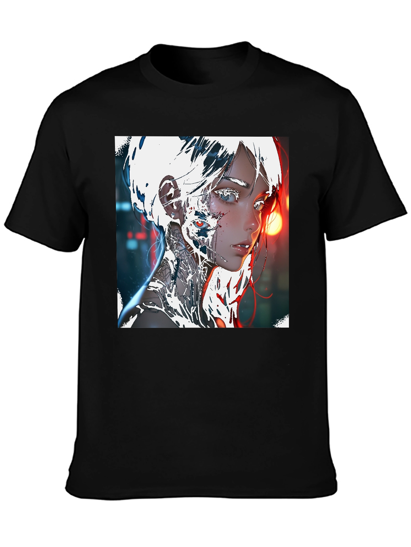Cyberpunk Anime Girl Graphic Tee - Black