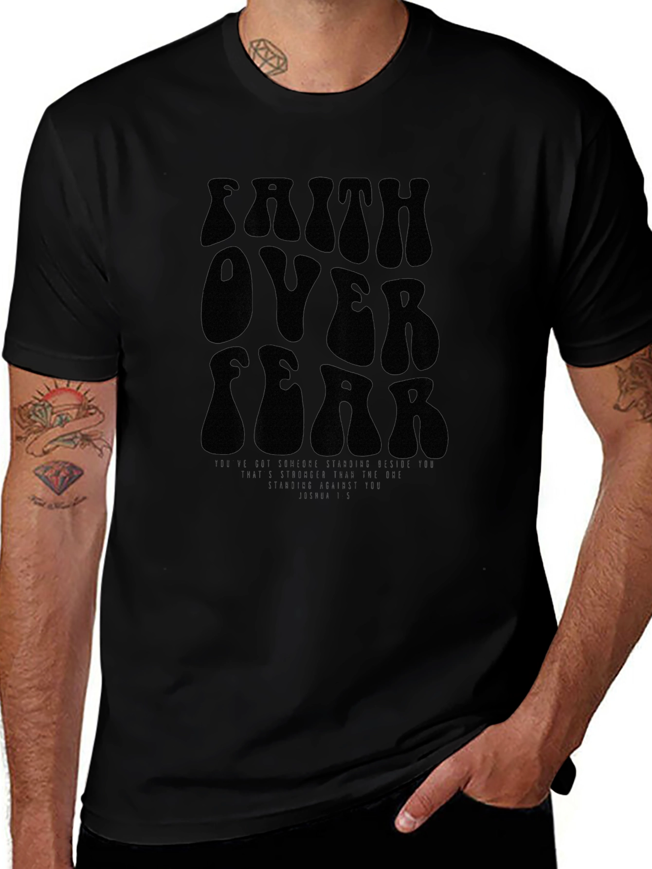 Faith Over Fear Retro Style Black T-Shirt