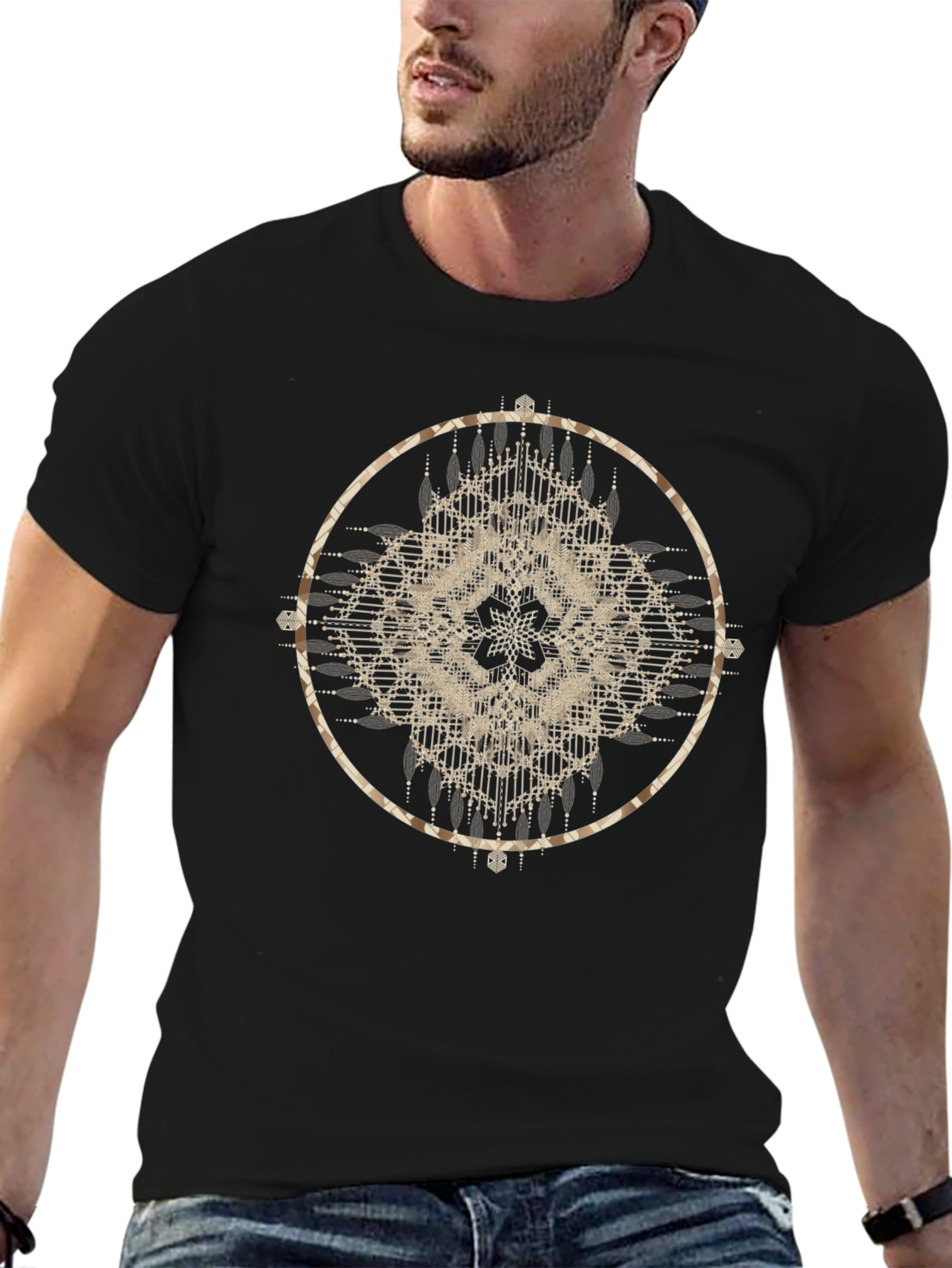 Boho Mandala Graphic Tee - Stylish Round Design T-Shirt