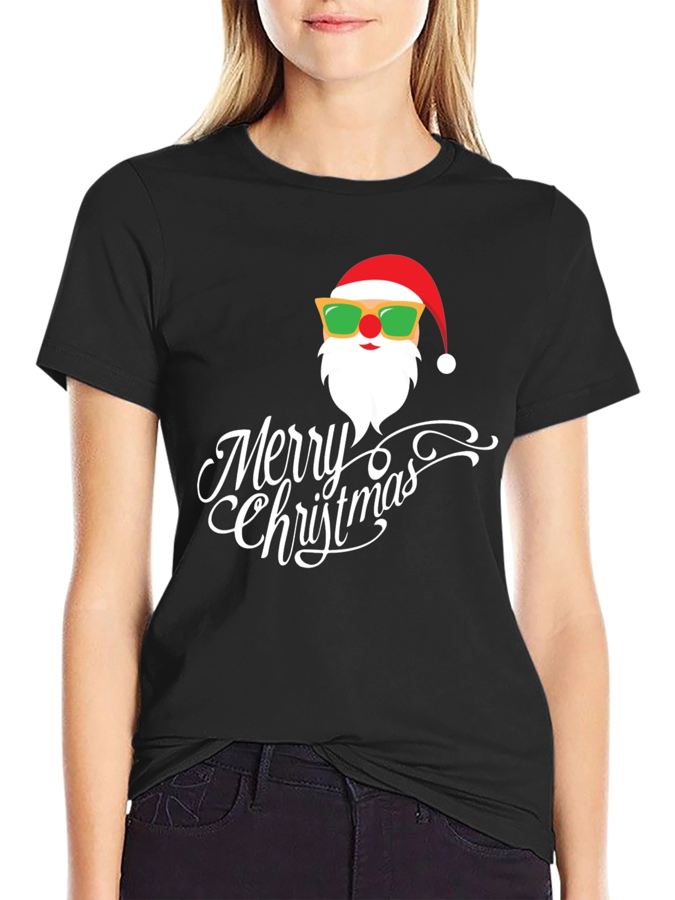 Cool Santa Merry Christmas Black T-Shirt
