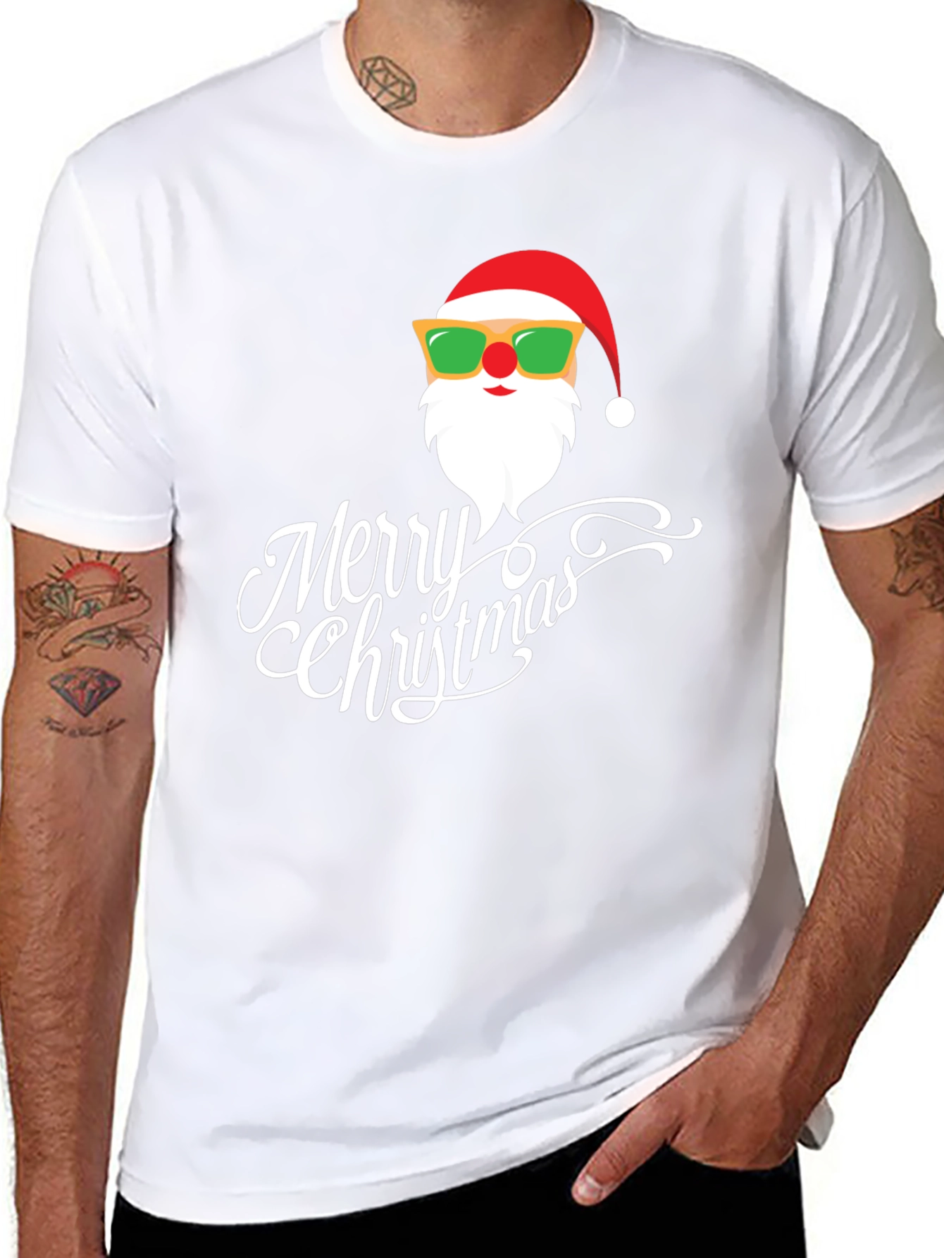 Cool Santa Merry Christmas Black T-Shirt