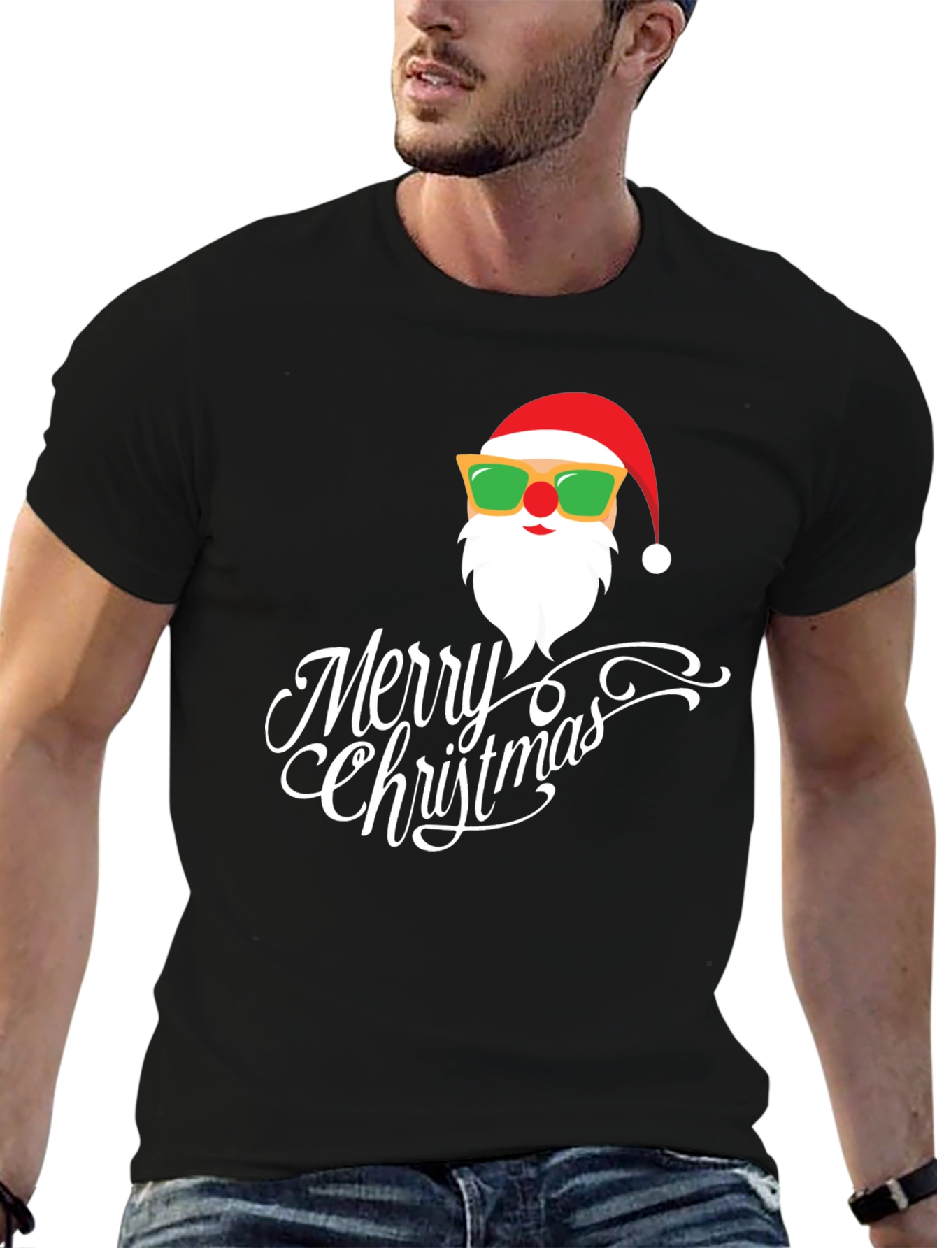 Cool Santa Merry Christmas Black T-Shirt