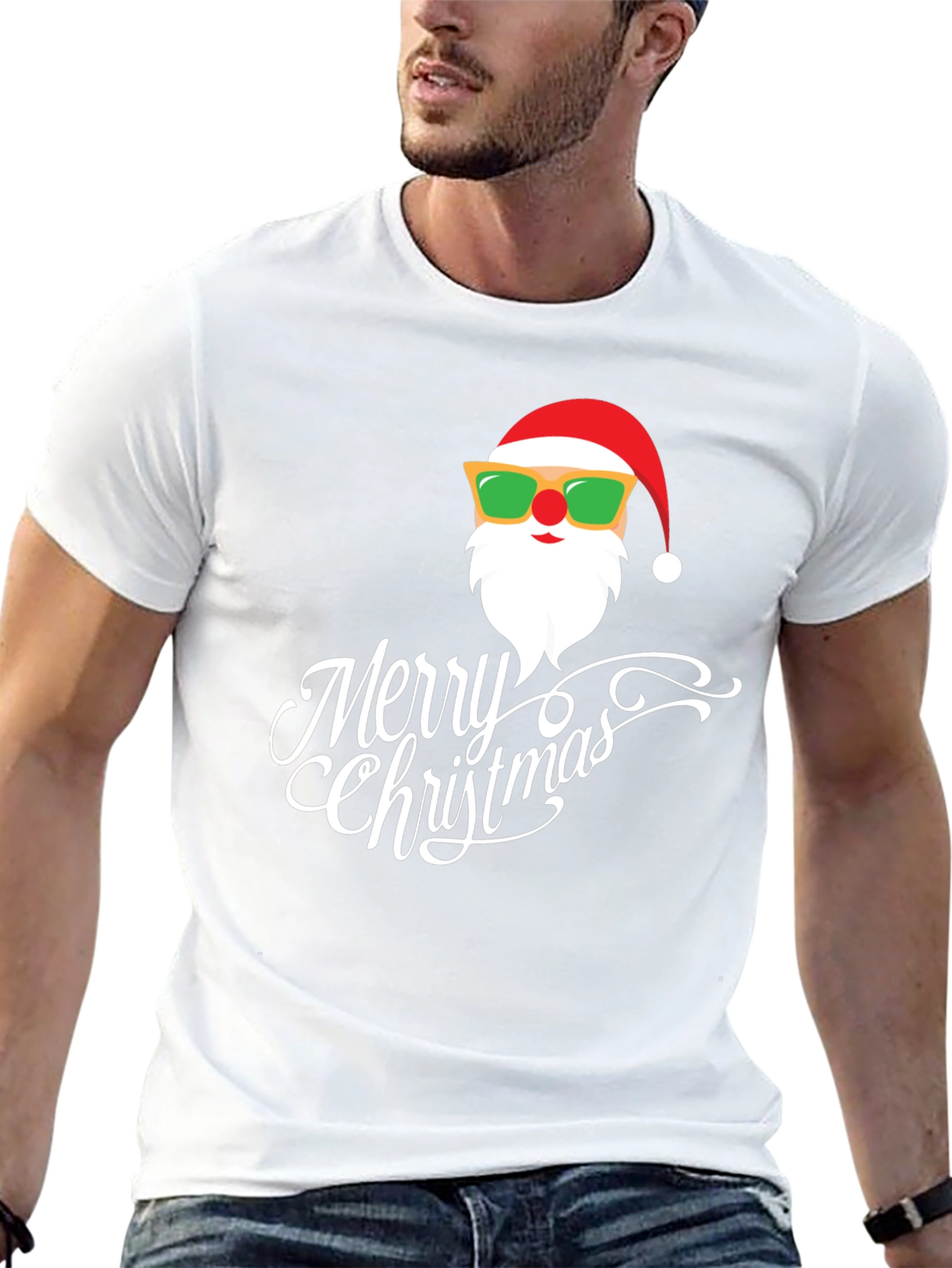 Cool Santa Merry Christmas Black T-Shirt