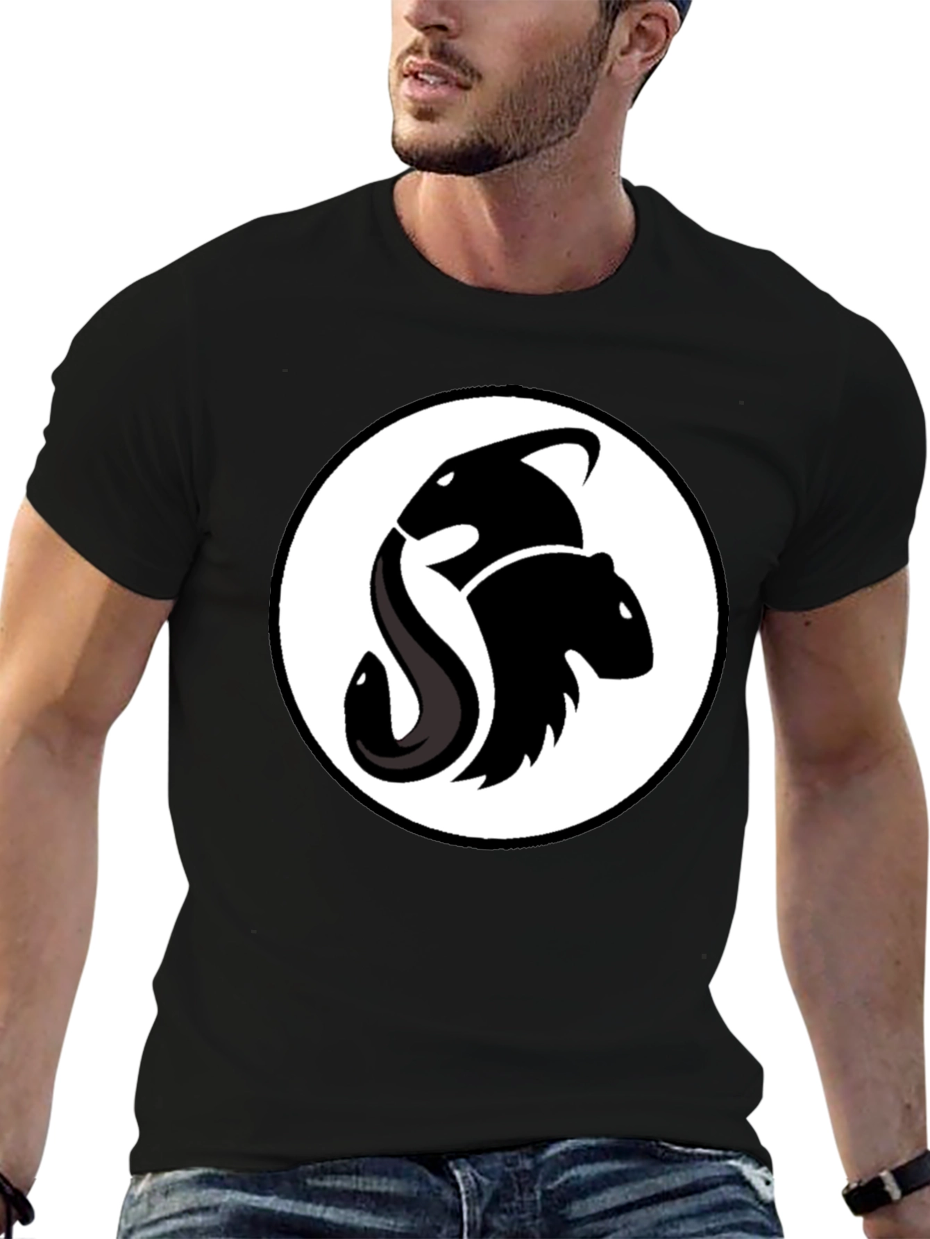 Unique Orca & Beaver Logo Black T-Shirt