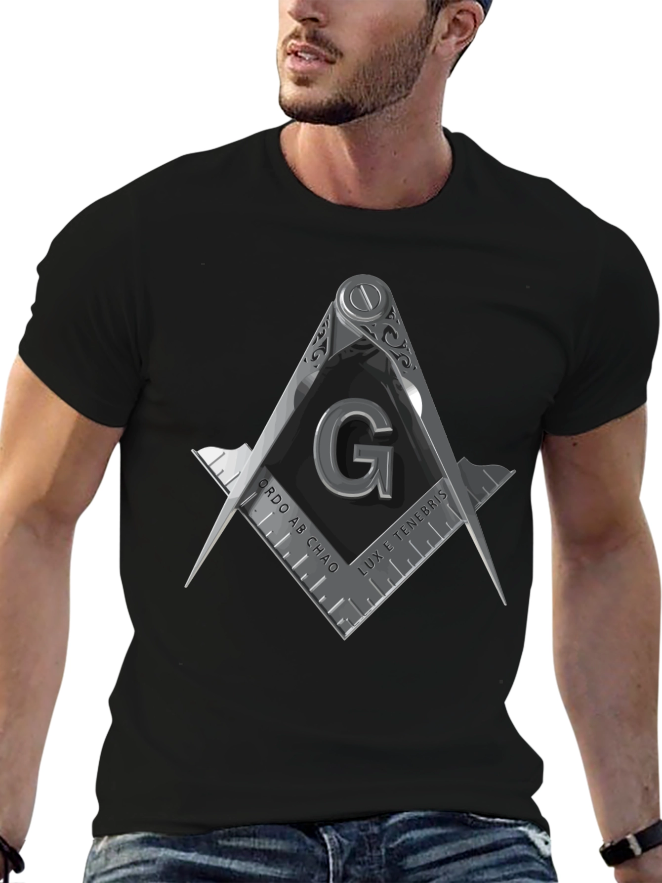 Masonic Compass & Square Graphic Tee - Black