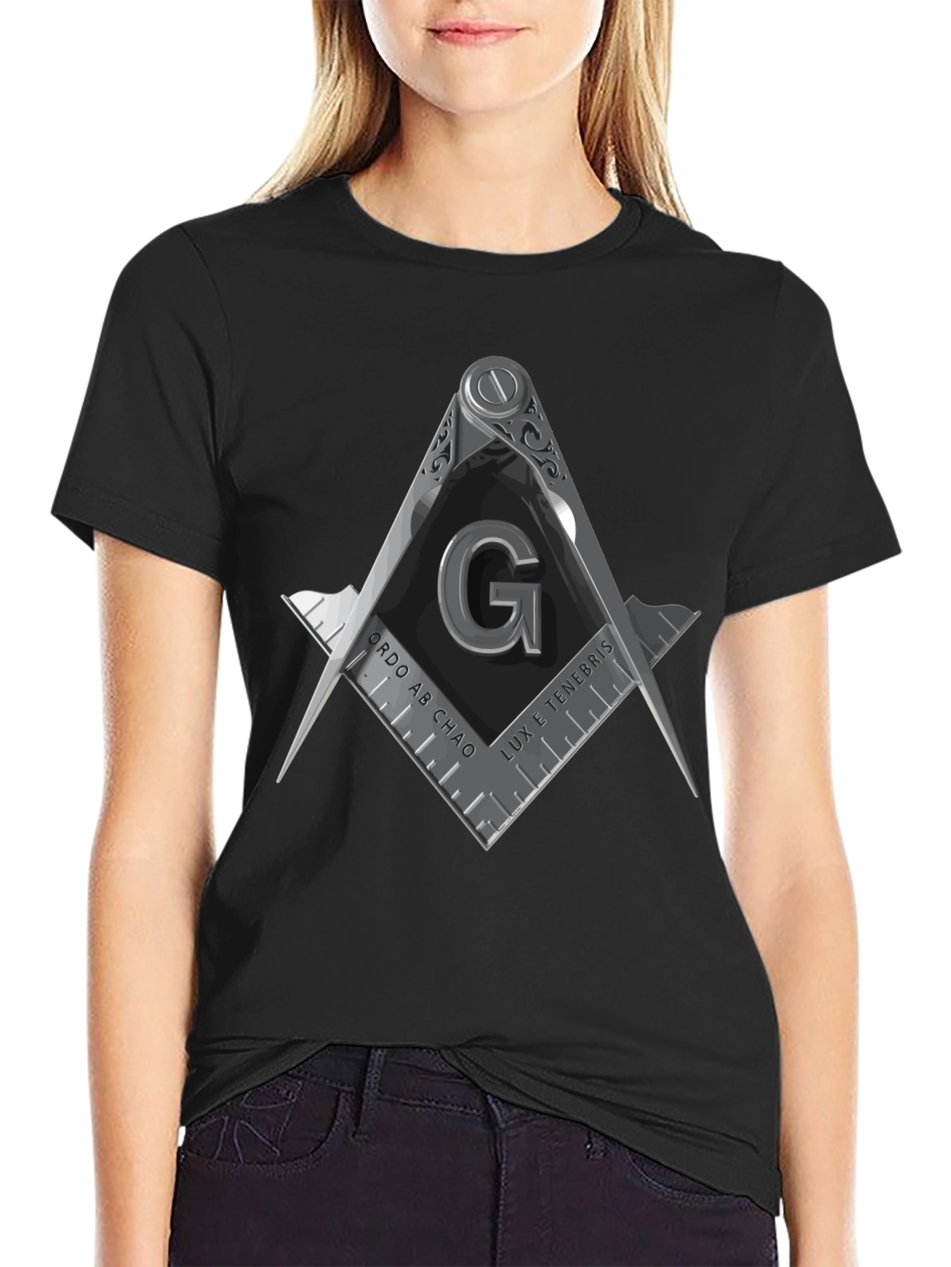 Masonic Compass & Square Graphic Tee - Black
