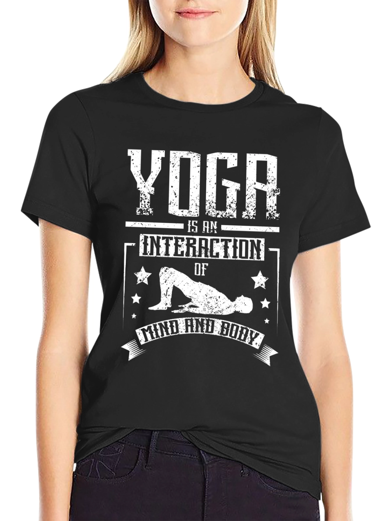 Yoga Mind Body Interaction Black Graphic Tee
