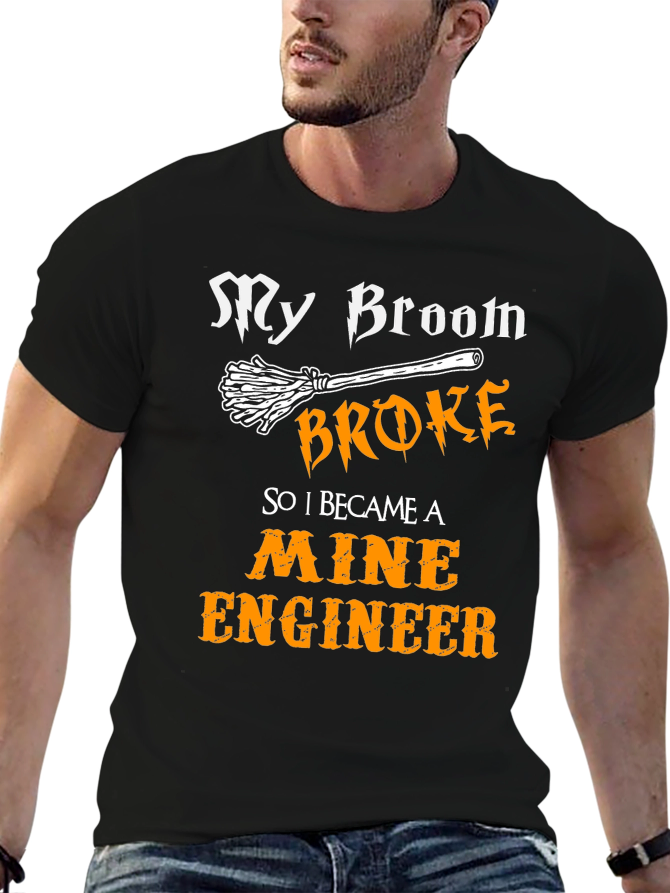 Broom Broke Mine Engineer Graphic T-Shirt