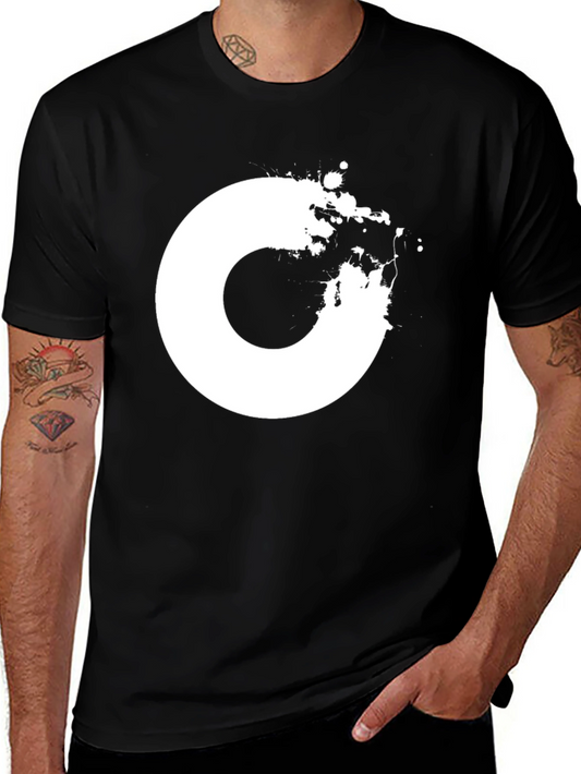 Abstract White Circle Design Black T-Shirt
