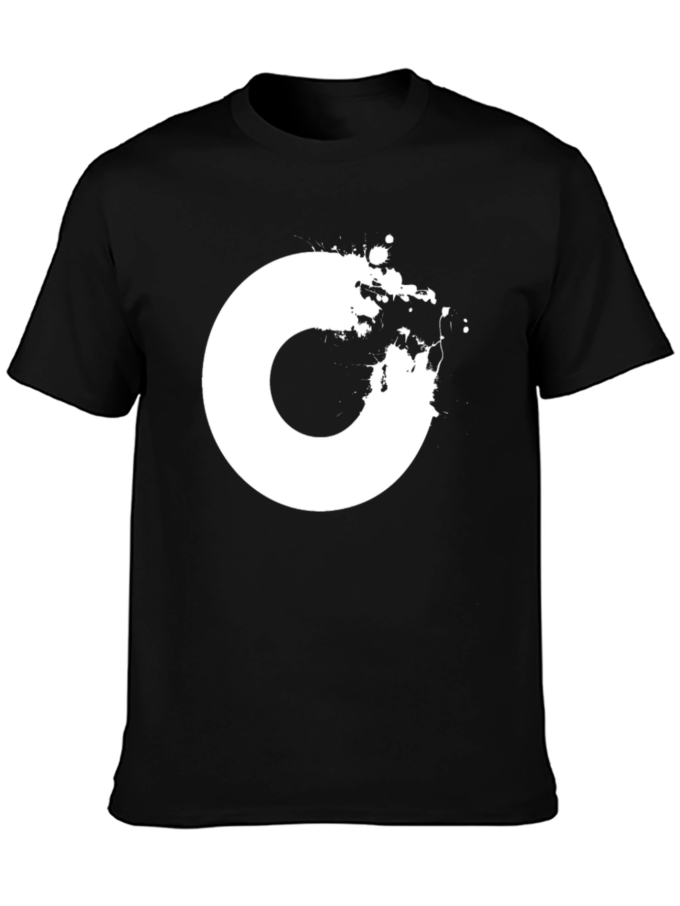 Abstract White Circle Design Black T-Shirt