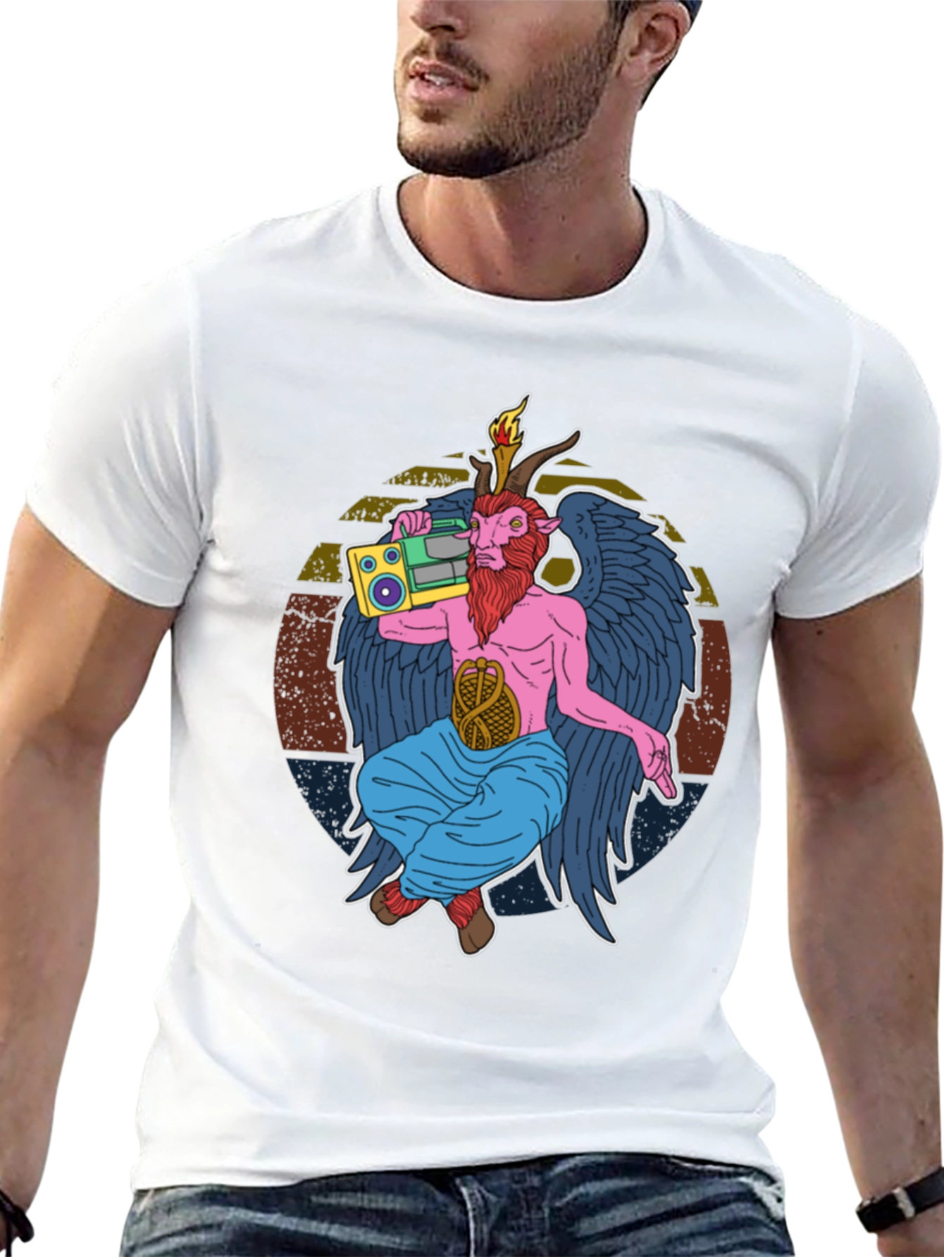 Retro Boombox Baphomet Graphic T-Shirt