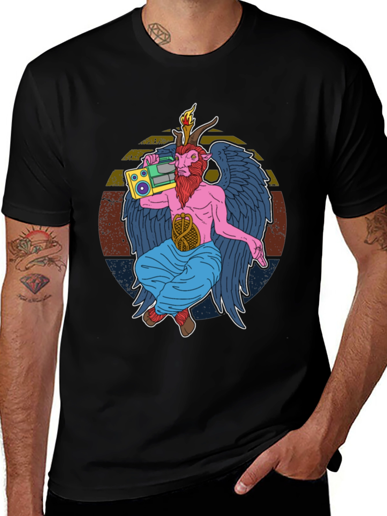 Retro Boombox Baphomet Graphic T-Shirt