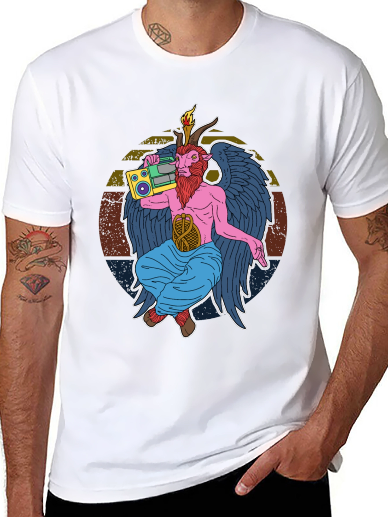 Retro Boombox Baphomet Graphic T-Shirt