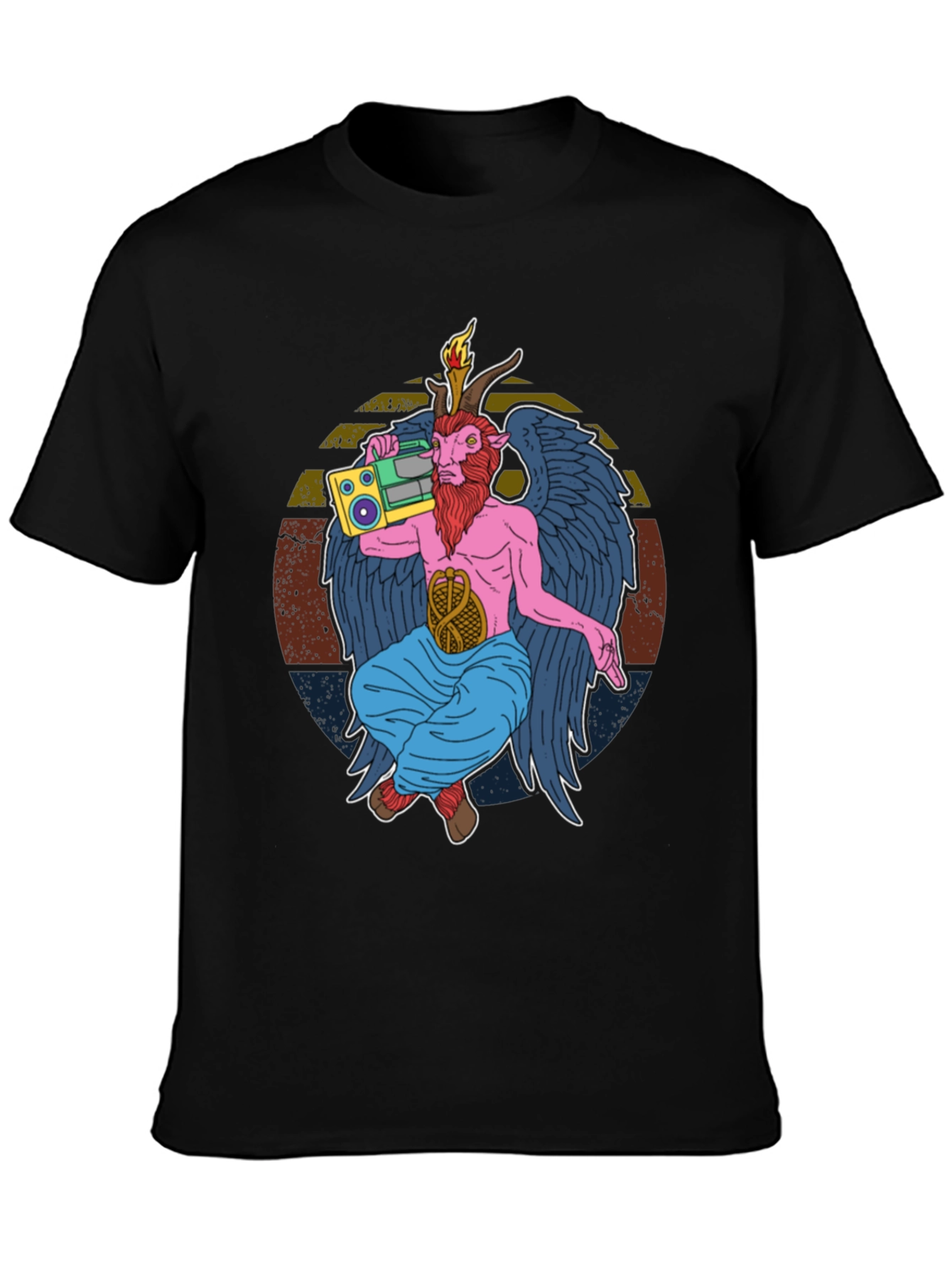 Retro Boombox Baphomet Graphic T-Shirt