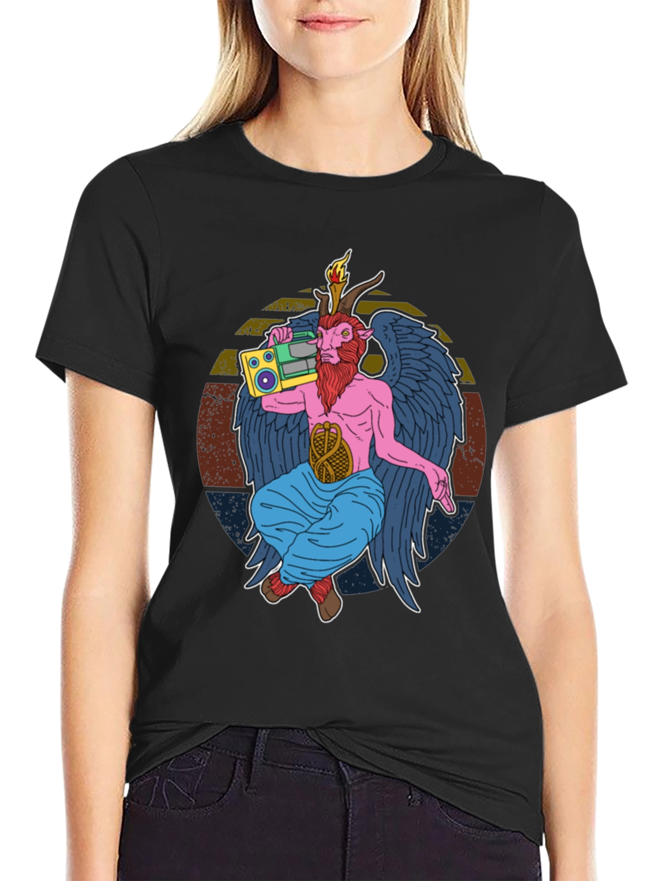 Retro Boombox Baphomet Graphic T-Shirt