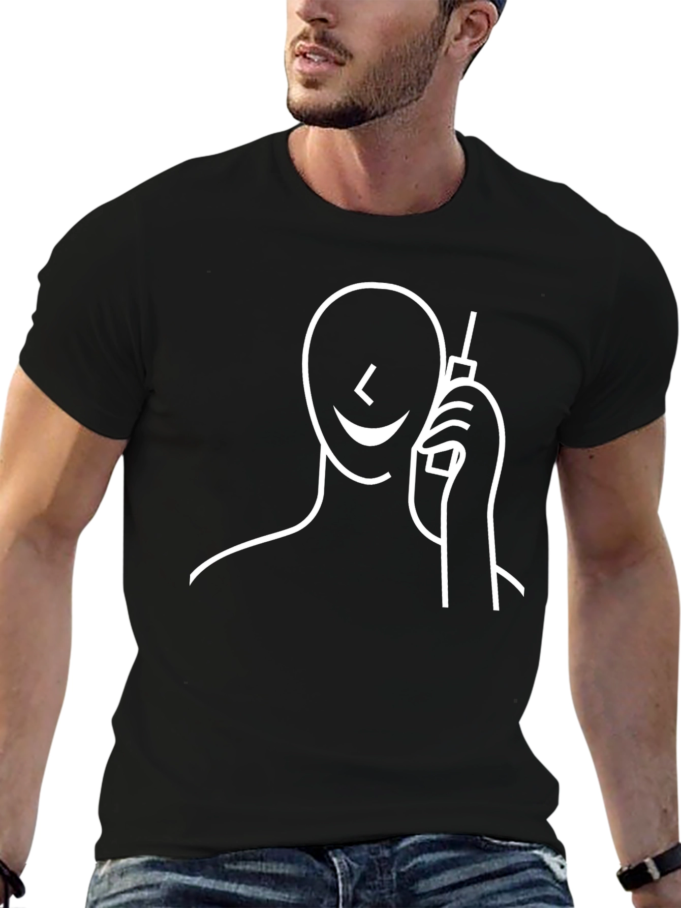 Abstract Phone Call T-Shirt - Black