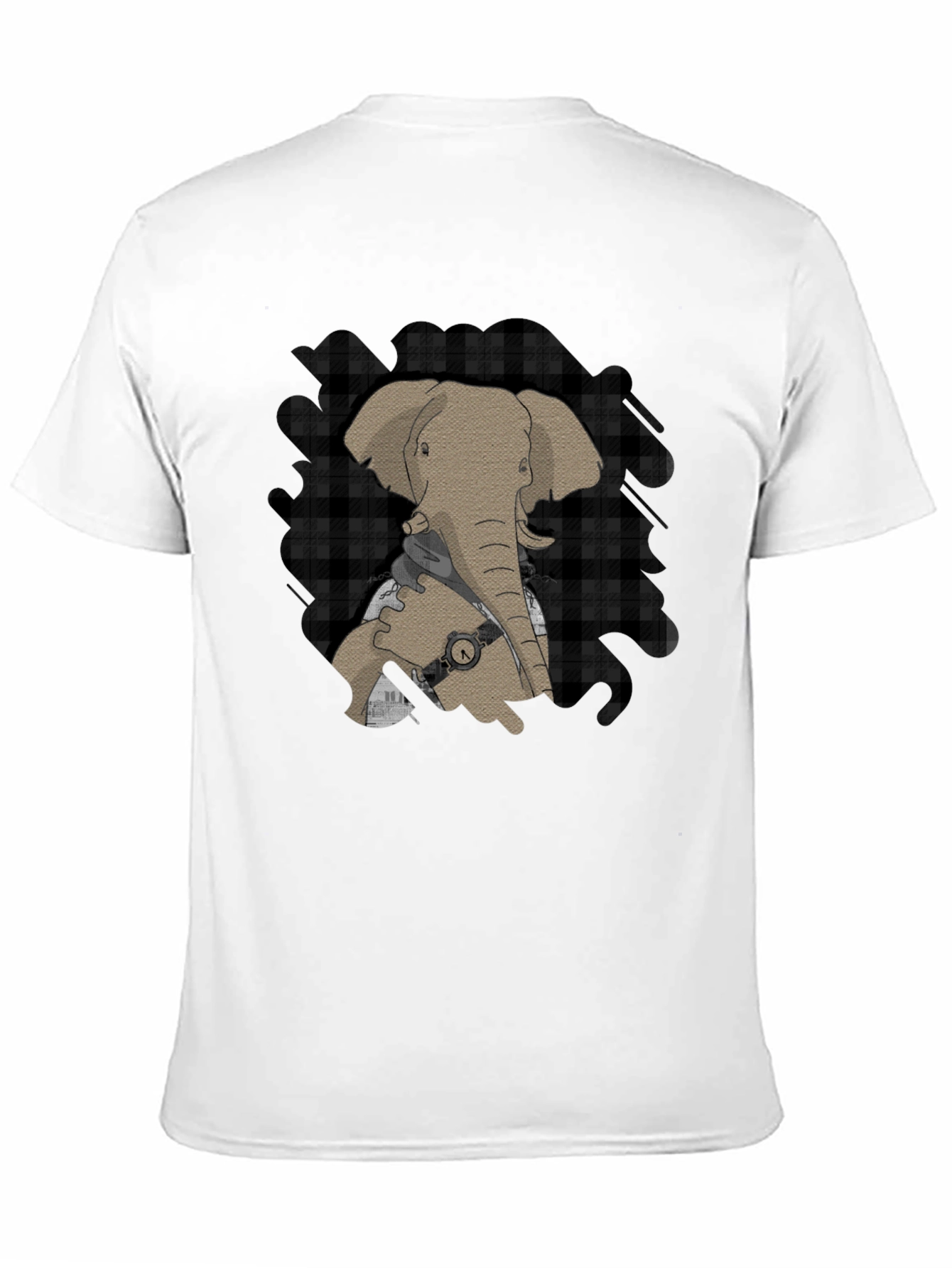 Elephant Graphic Tee - Stylish Plaid Accent