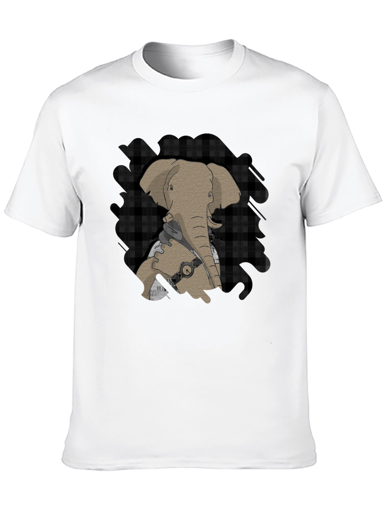 Elephant Graphic Tee - Stylish Plaid Accent