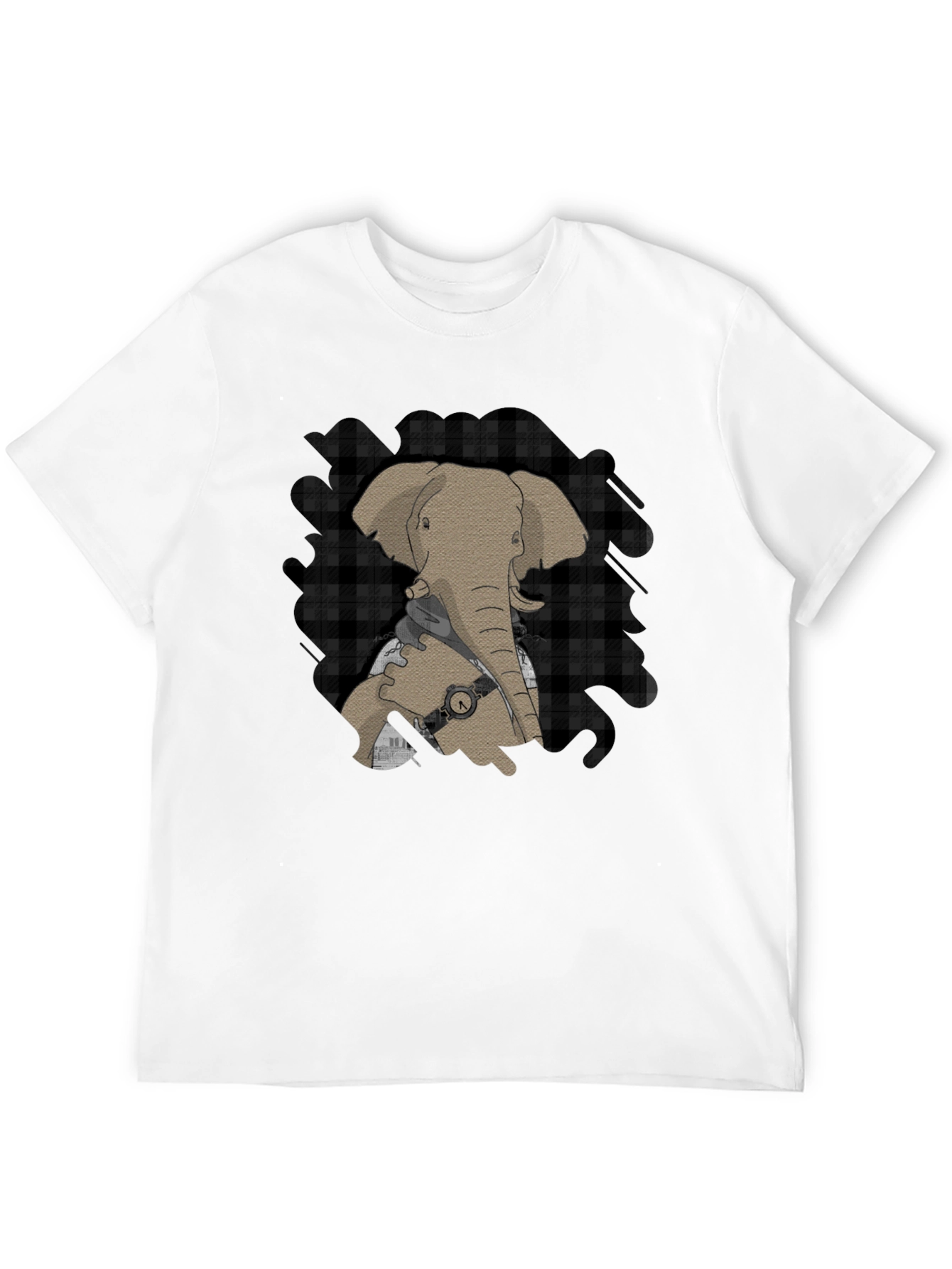 Elephant Graphic Tee - Stylish Plaid Accent