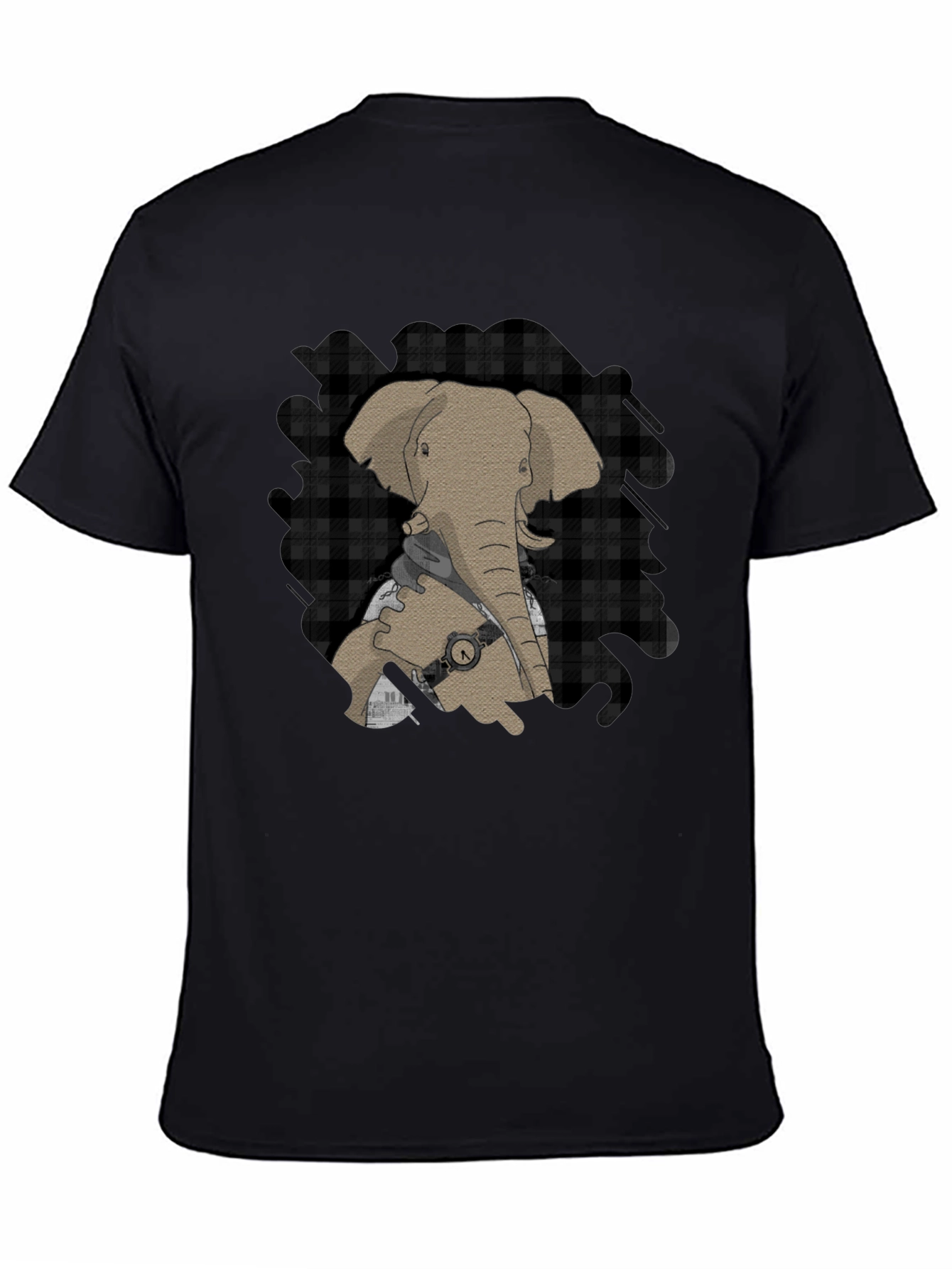 Elephant Graphic Tee - Stylish Plaid Accent