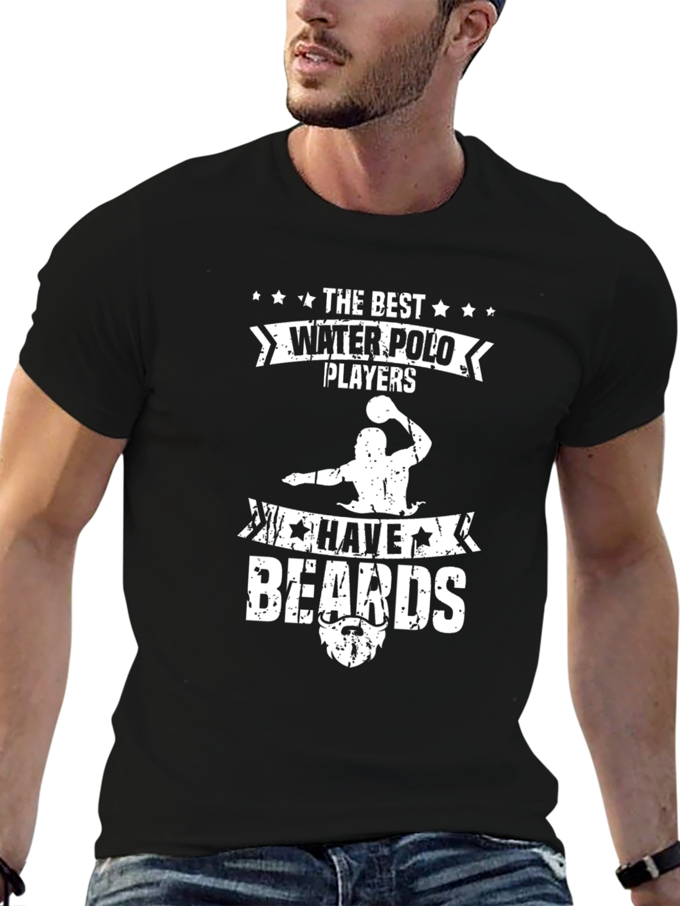 Water Polo Players with Beards Black T-Shirt