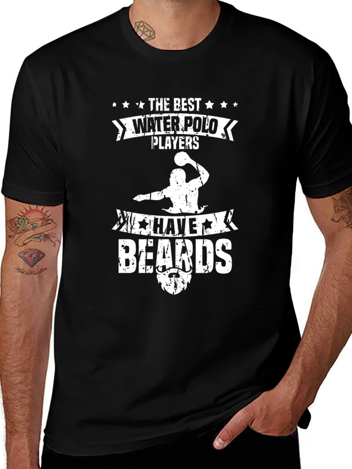 Water Polo Players with Beards Black T-Shirt