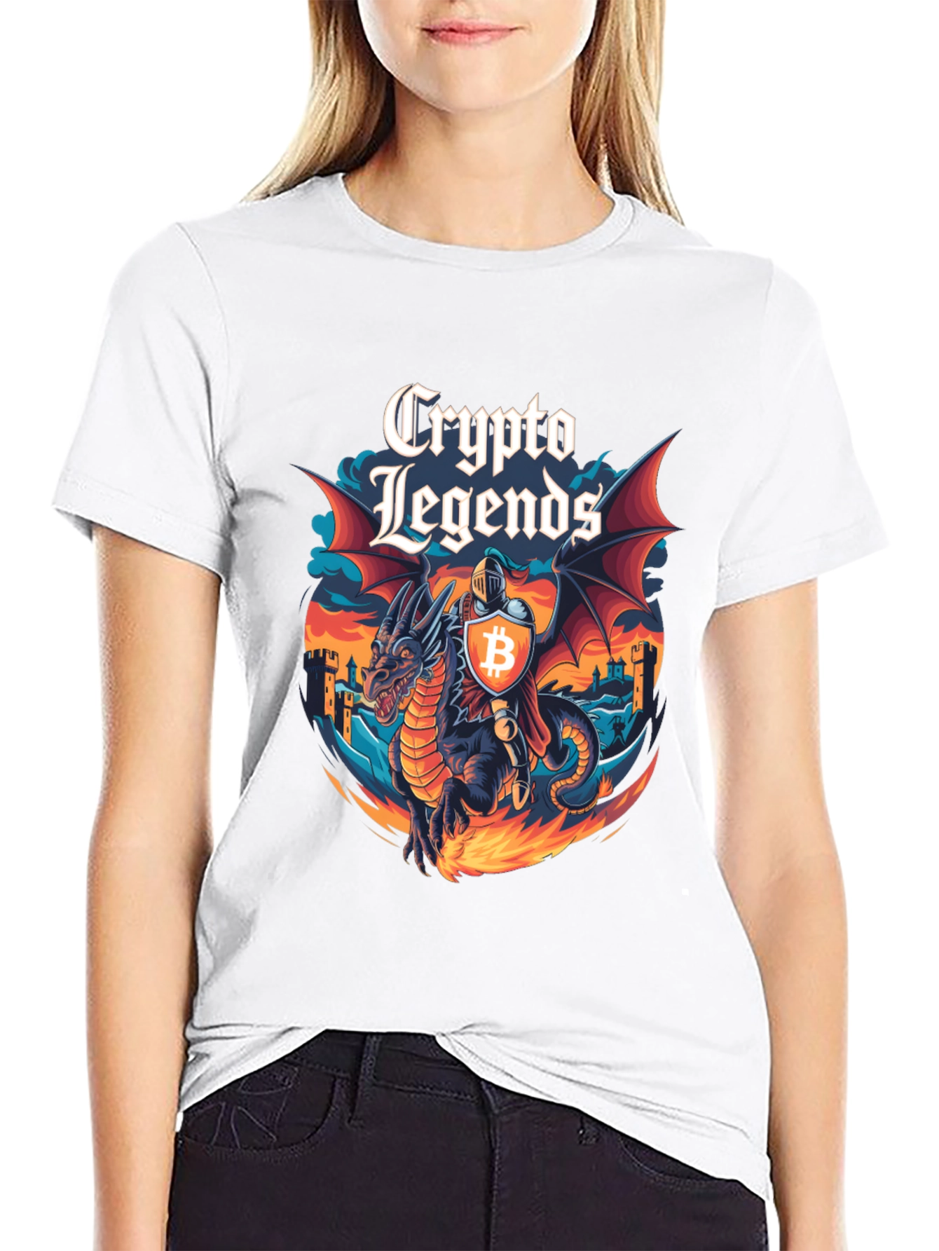 Crypto Legends Bitcoin Knight & Dragon Graphic Tee
