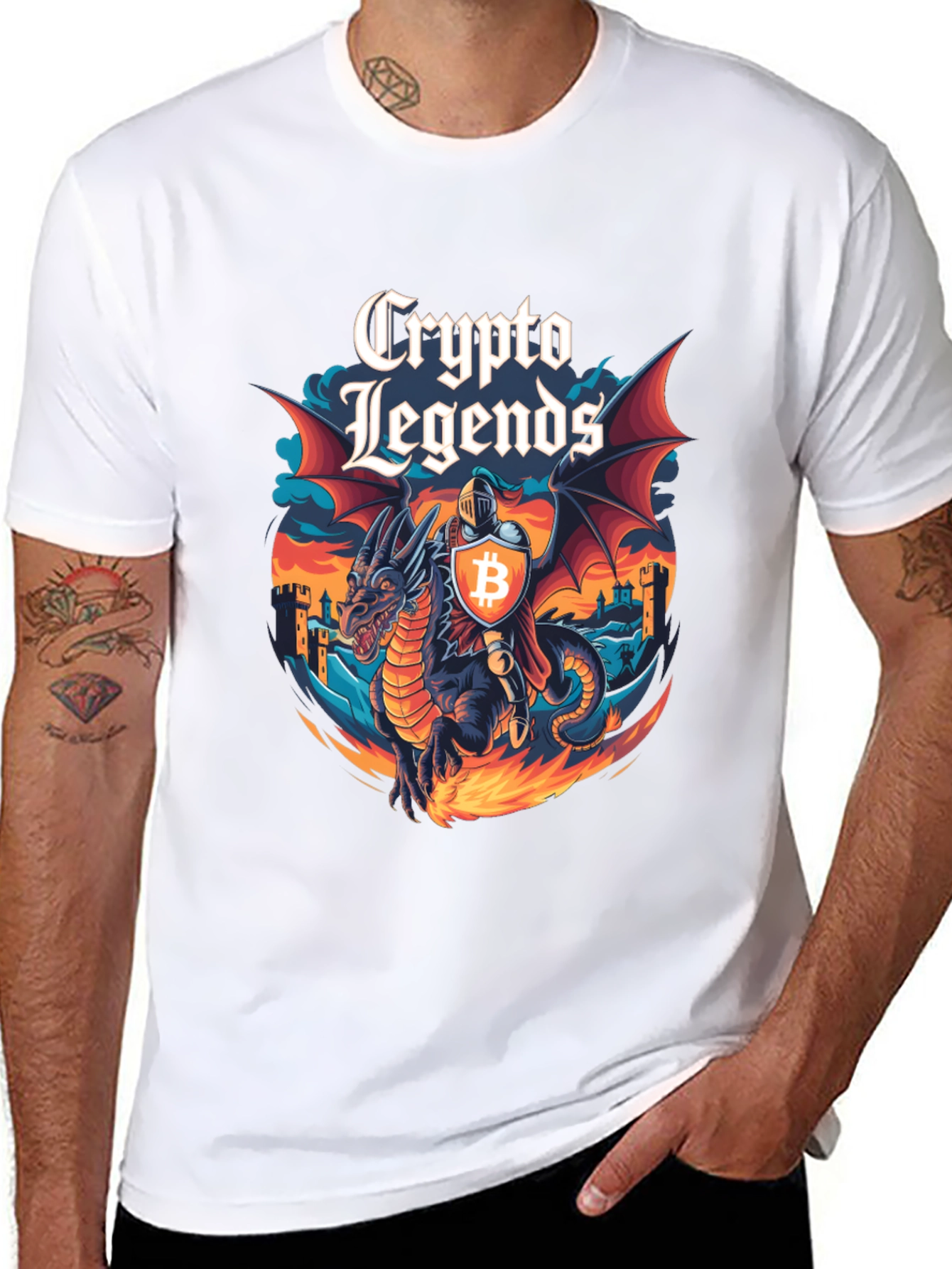 Crypto Legends Bitcoin Knight & Dragon Graphic Tee