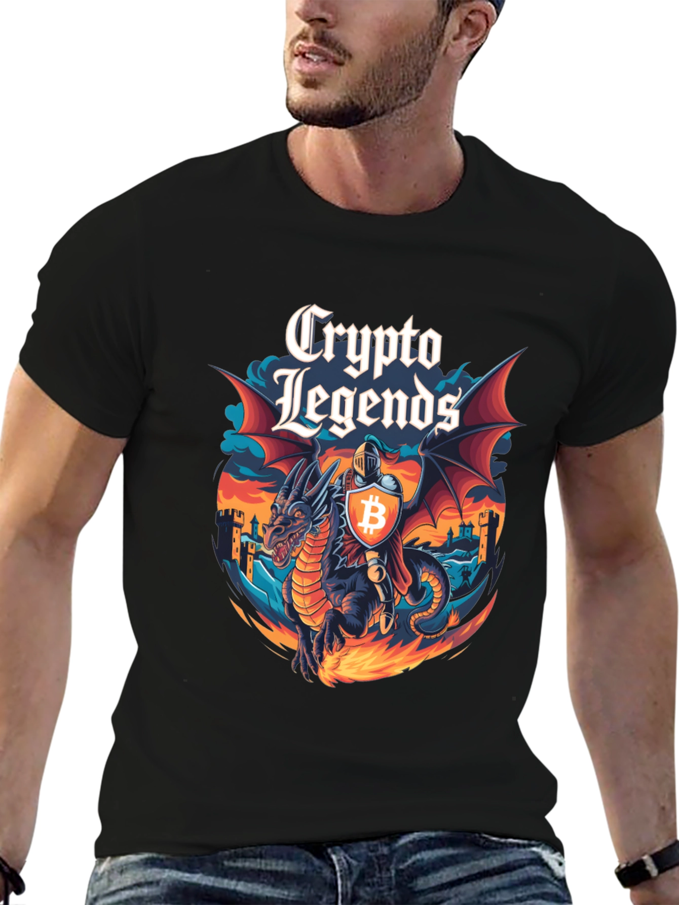 Crypto Legends Bitcoin Knight & Dragon Graphic Tee