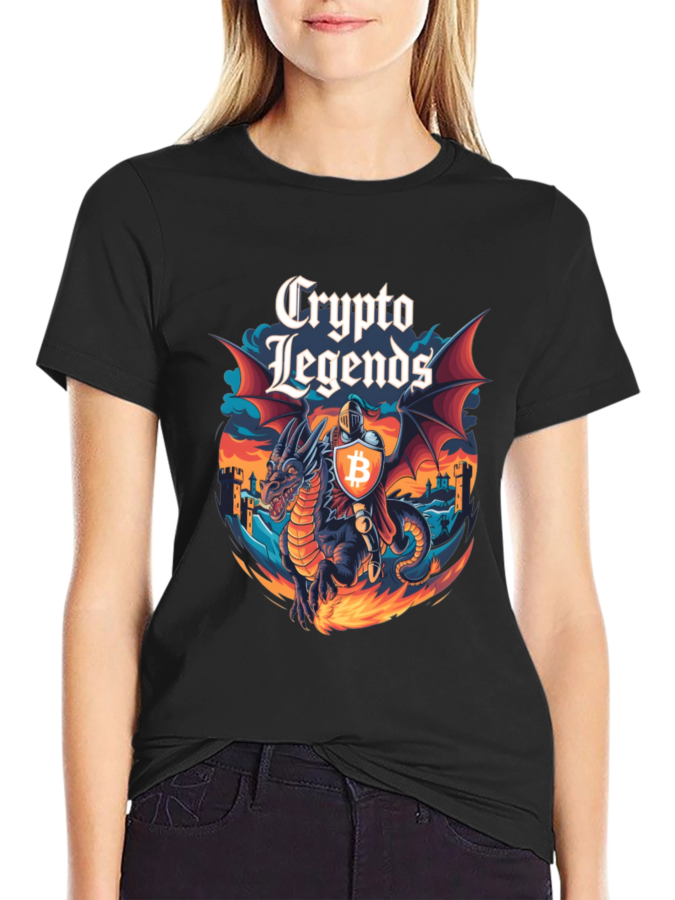 Crypto Legends Bitcoin Knight & Dragon Graphic Tee