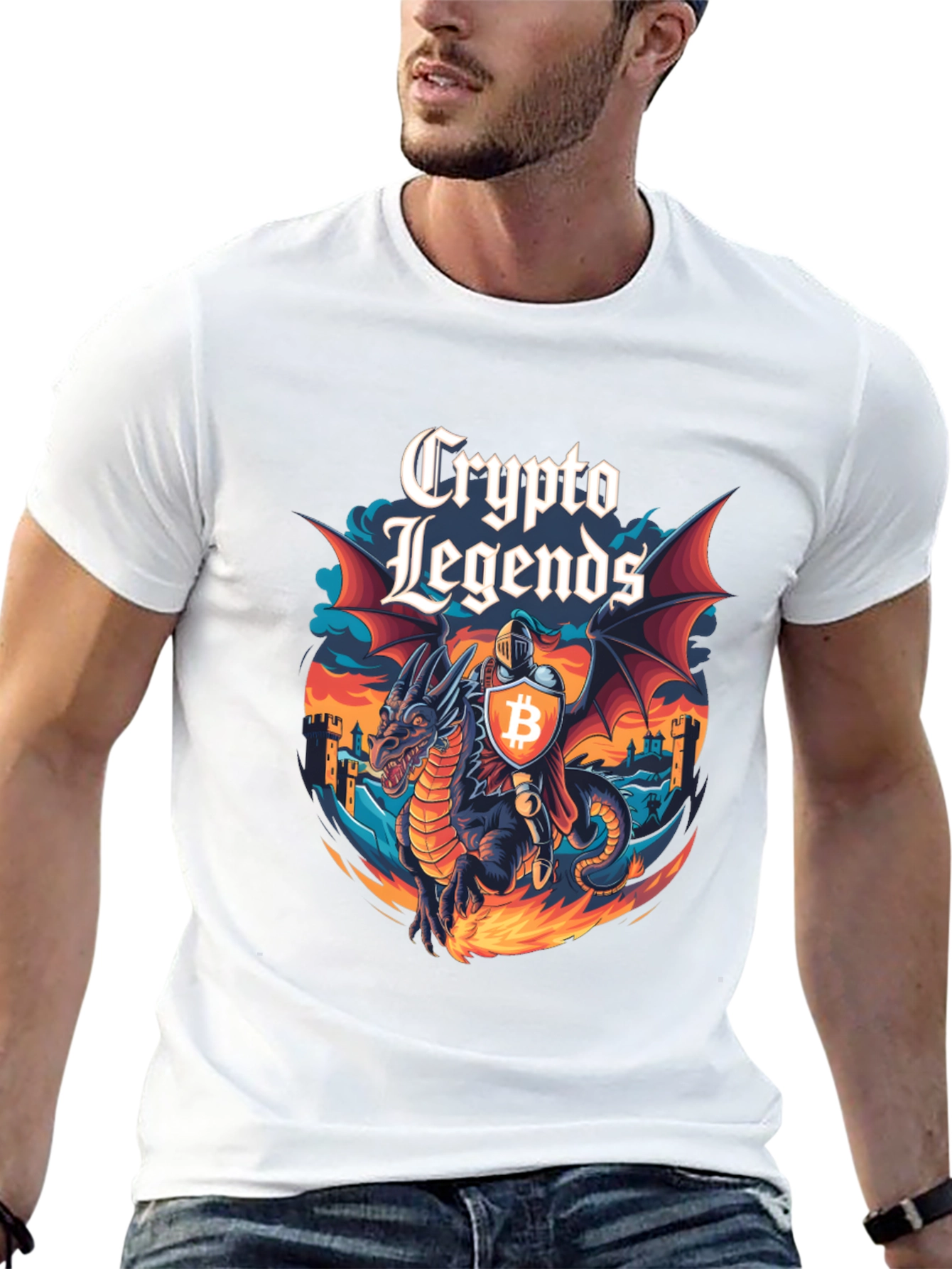 Crypto Legends Bitcoin Knight & Dragon Graphic Tee