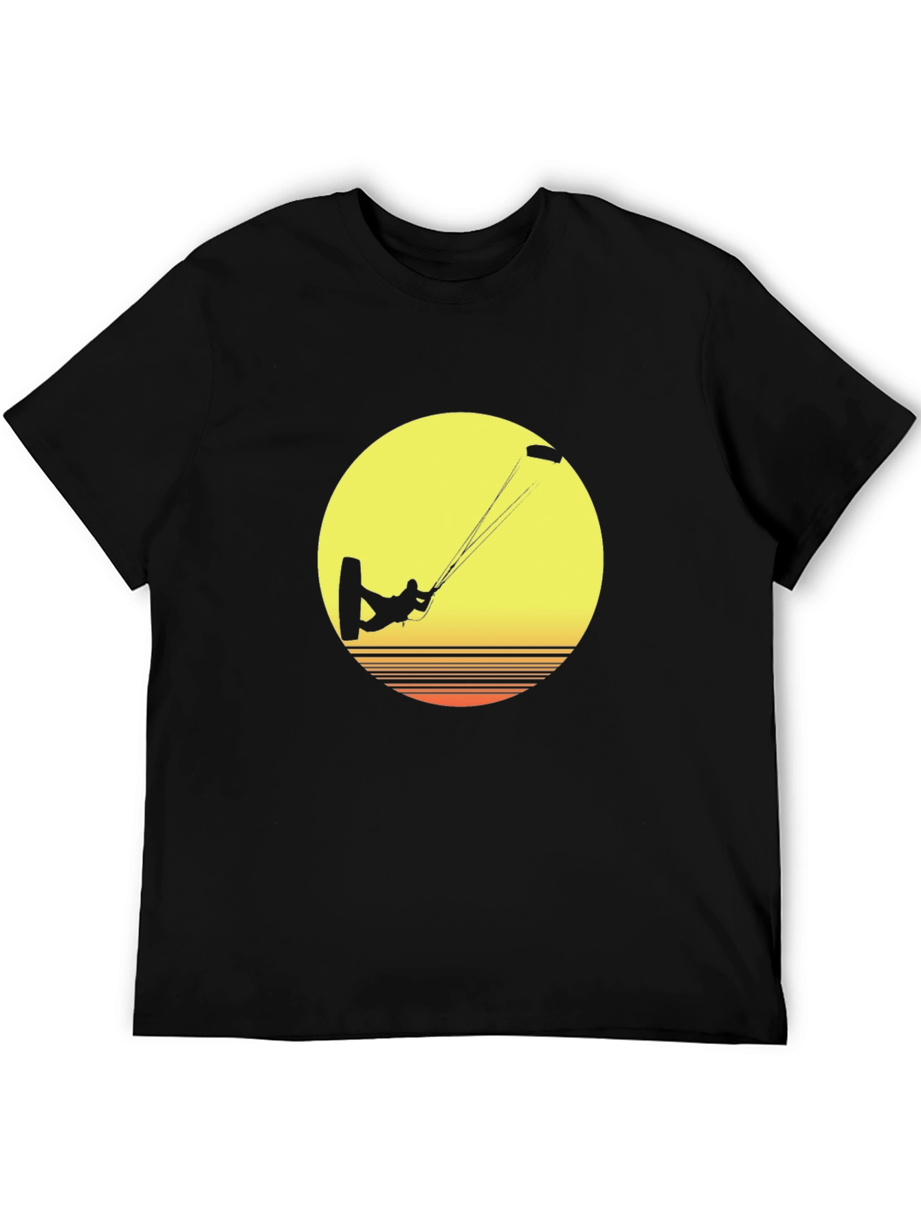 Kitesurfer Sunset Graphic Tee - Black Cotton T-Shirt