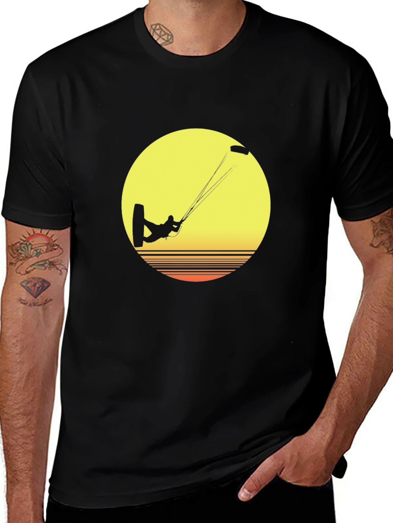 Kitesurfer Sunset Graphic Tee - Black Cotton T-Shirt