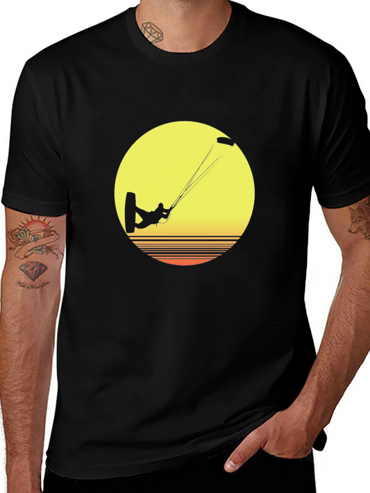 Kitesurfer Sunset Graphic Tee - Black Cotton T-Shirt