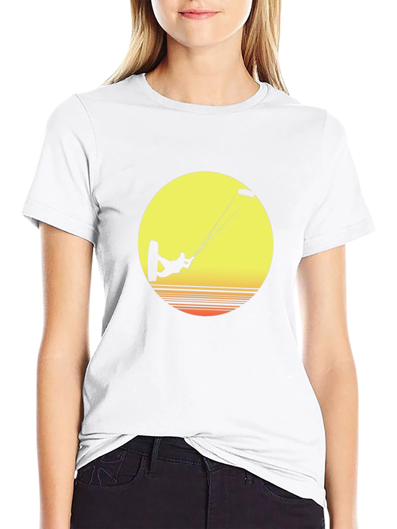 Kitesurfer Sunset Graphic Tee - Black Cotton T-Shirt