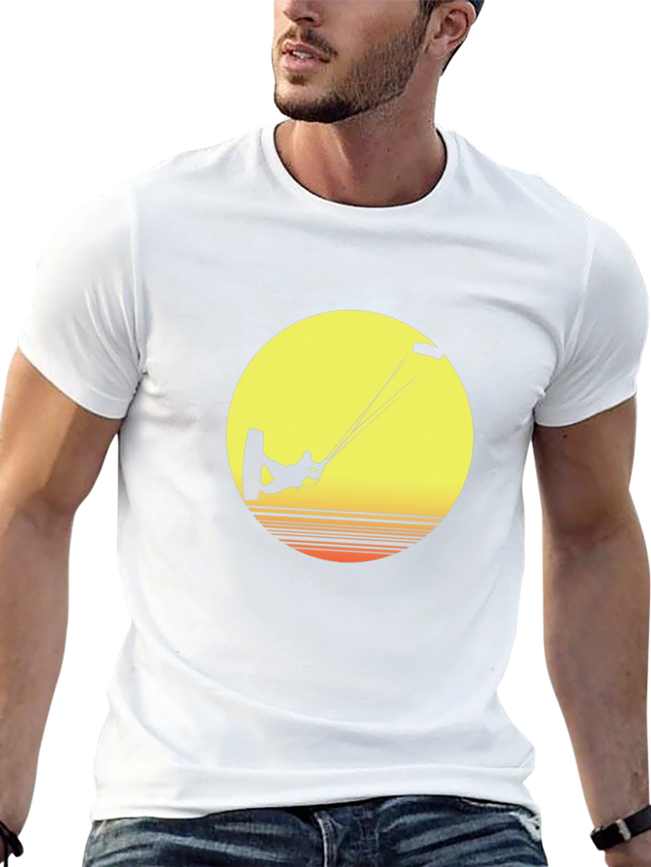 Kitesurfer Sunset Graphic Tee - Black Cotton T-Shirt