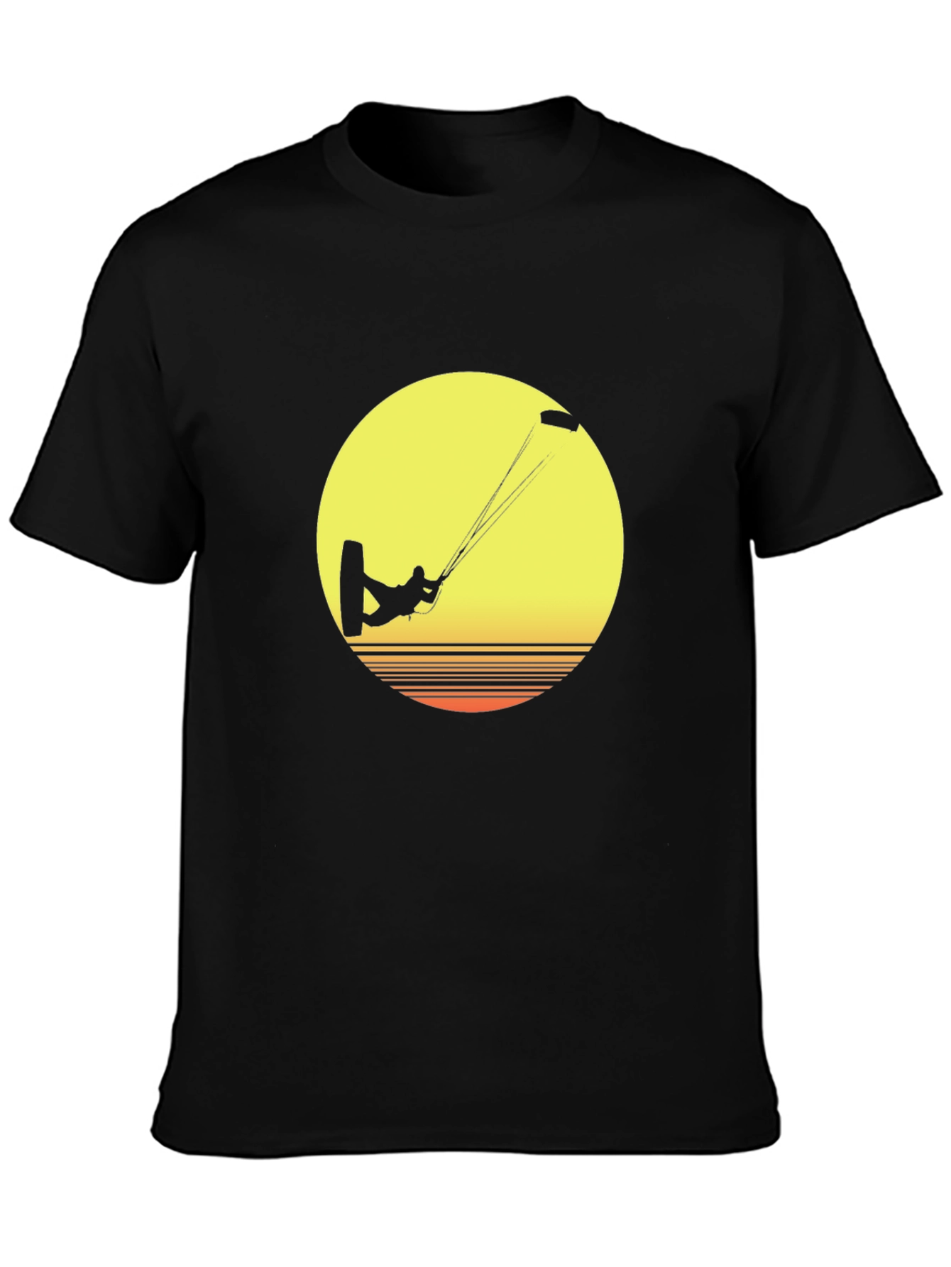 Kitesurfer Sunset Graphic Tee - Black Cotton T-Shirt