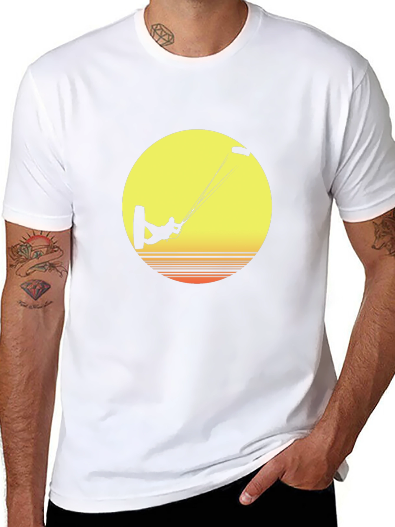 Kitesurfer Sunset Graphic Tee - Black Cotton T-Shirt