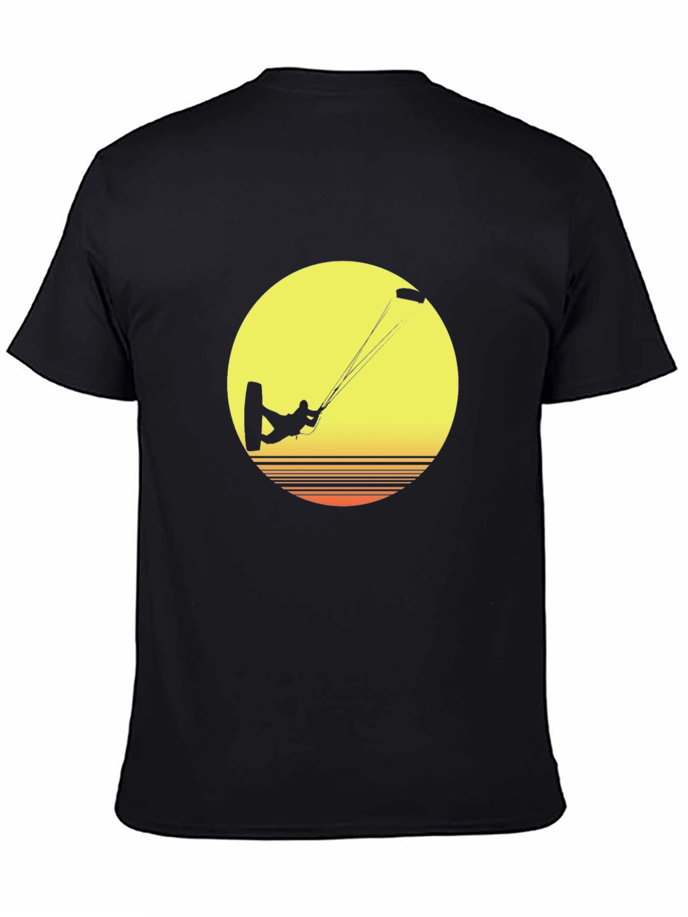 Kitesurfer Sunset Graphic Tee - Black Cotton T-Shirt