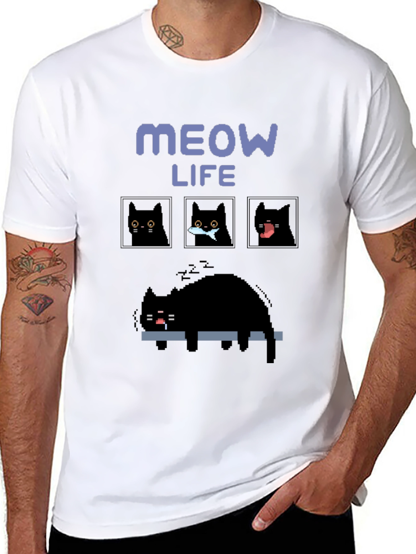 Pixel Art Cat T-Shirt - Meow Life Tee