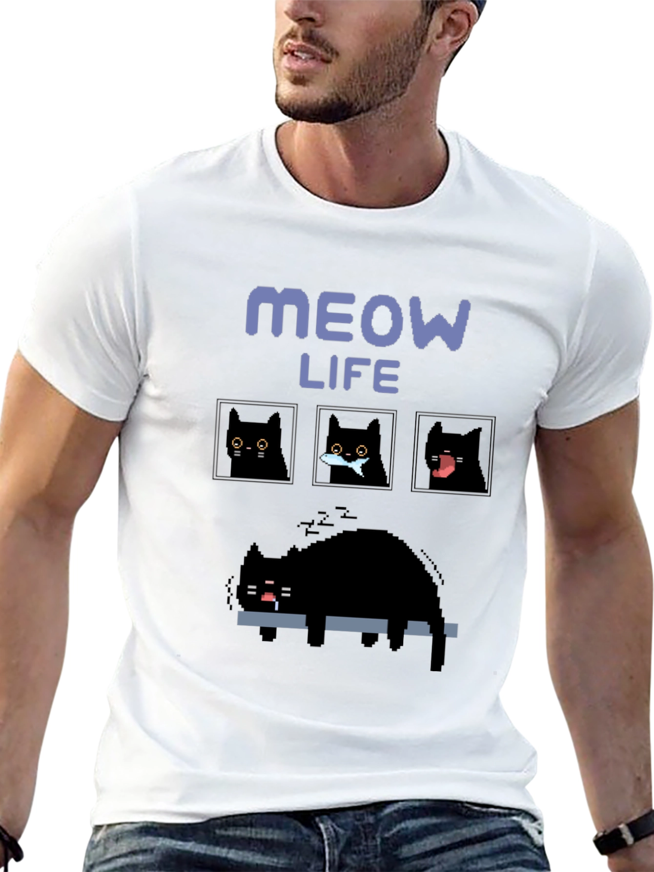 Pixel Art Cat T-Shirt - Meow Life Tee