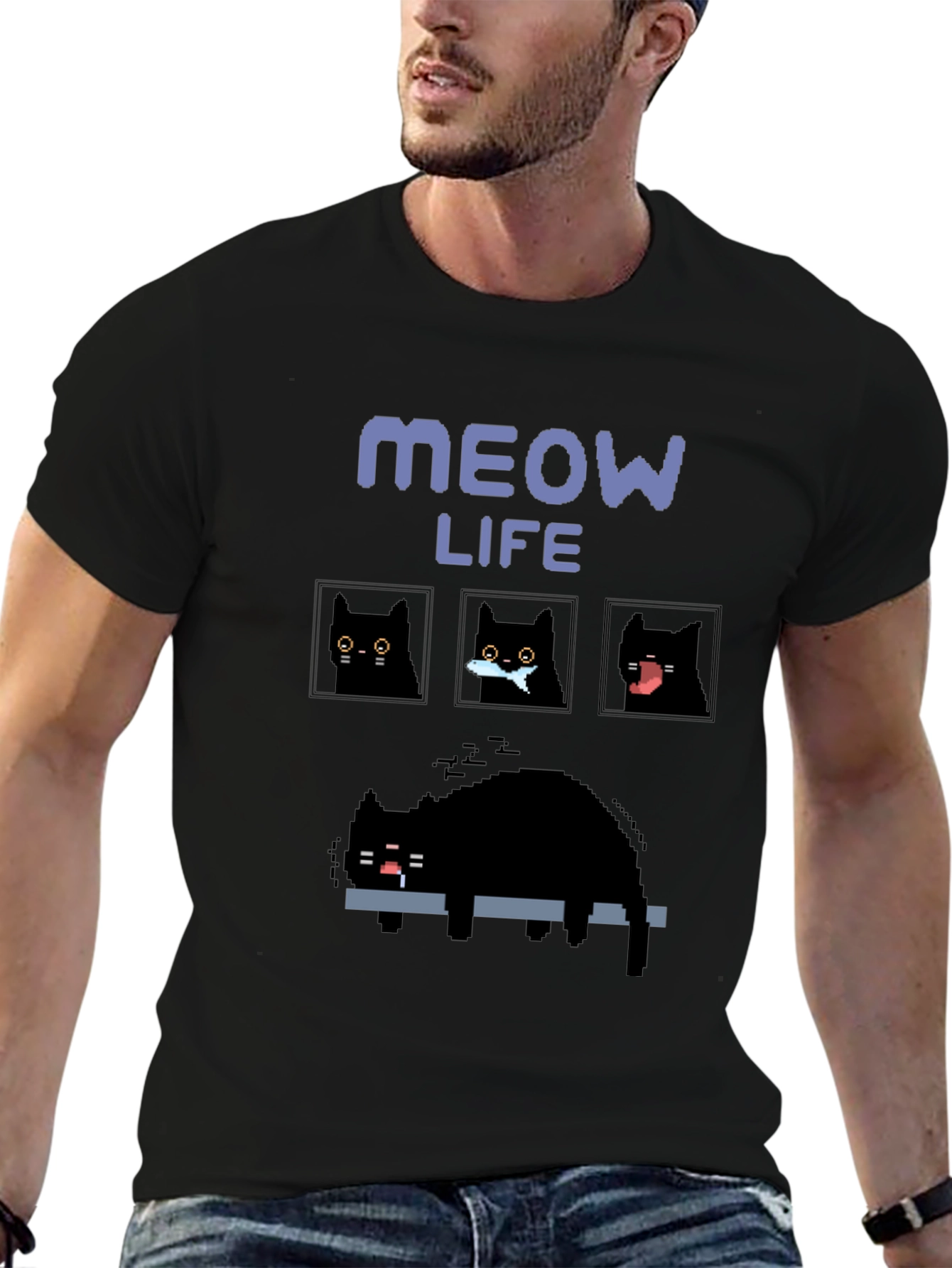 Pixel Art Cat T-Shirt - Meow Life Tee