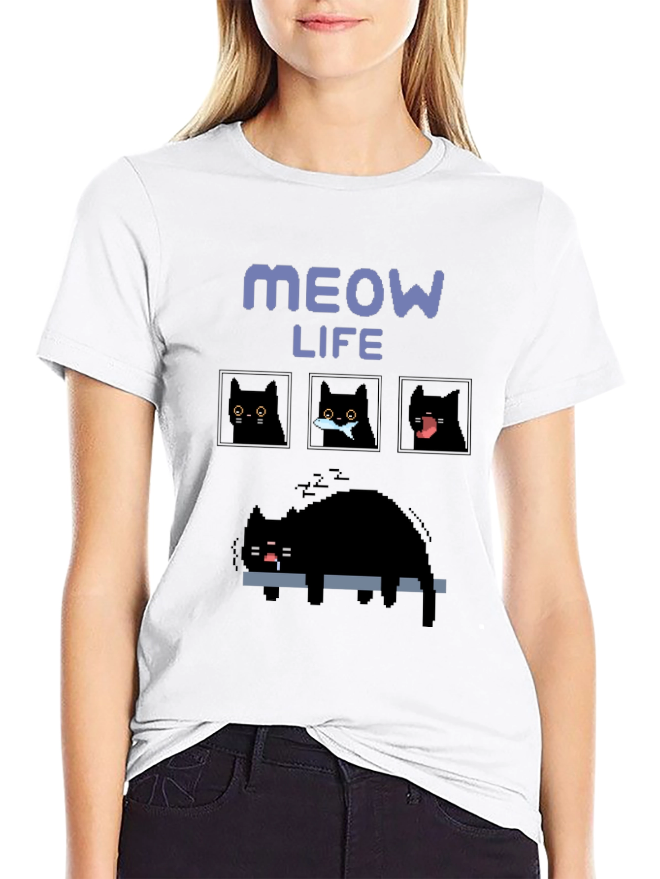 Pixel Art Cat T-Shirt - Meow Life Tee