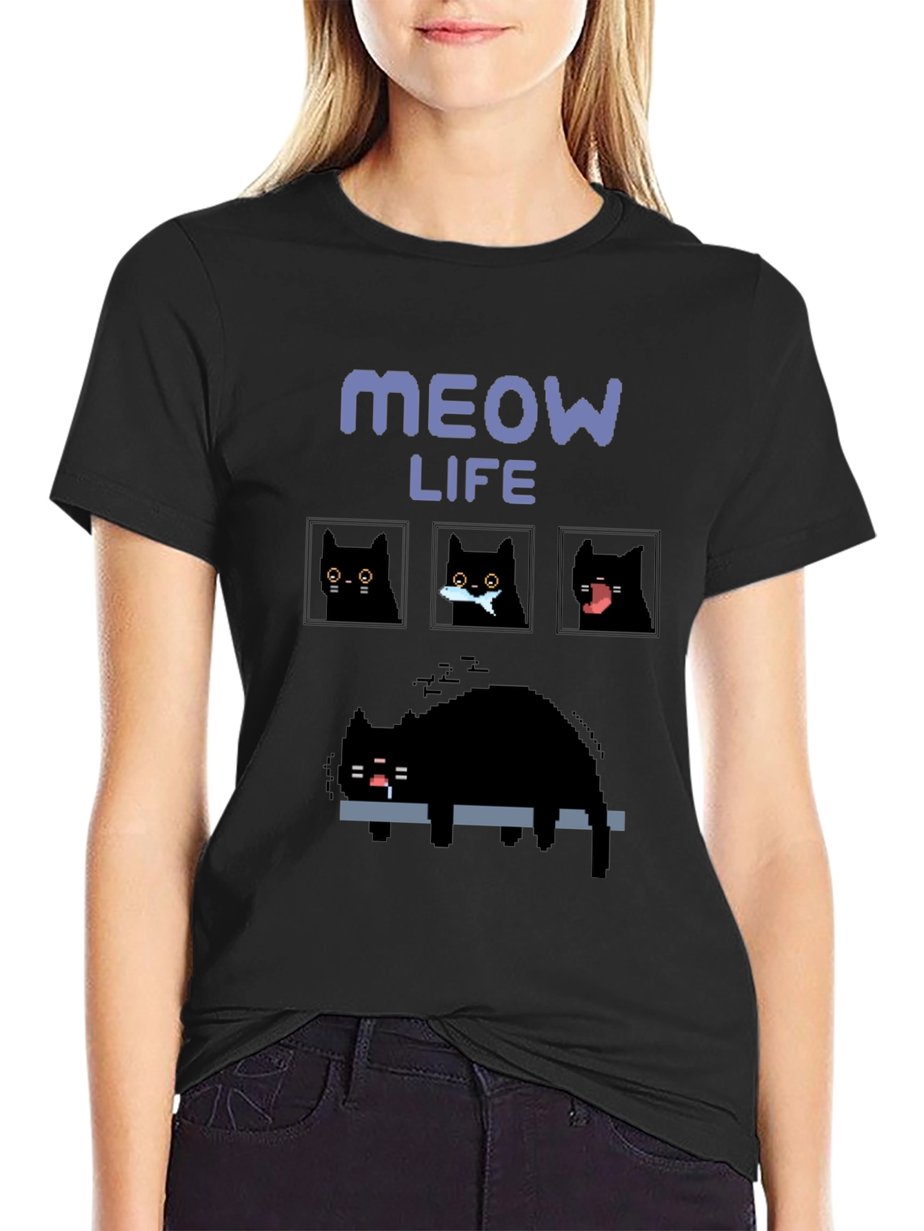 Pixel Art Cat T-Shirt - Meow Life Tee