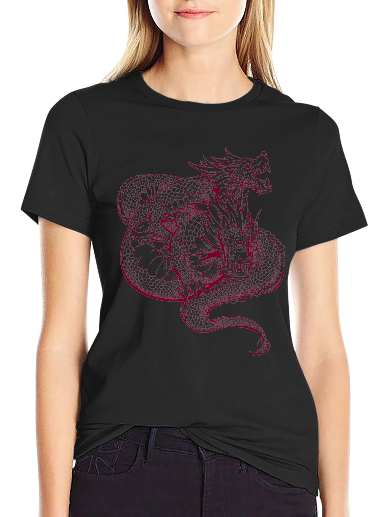 Dragon Graphic Tee - Red Print on Black